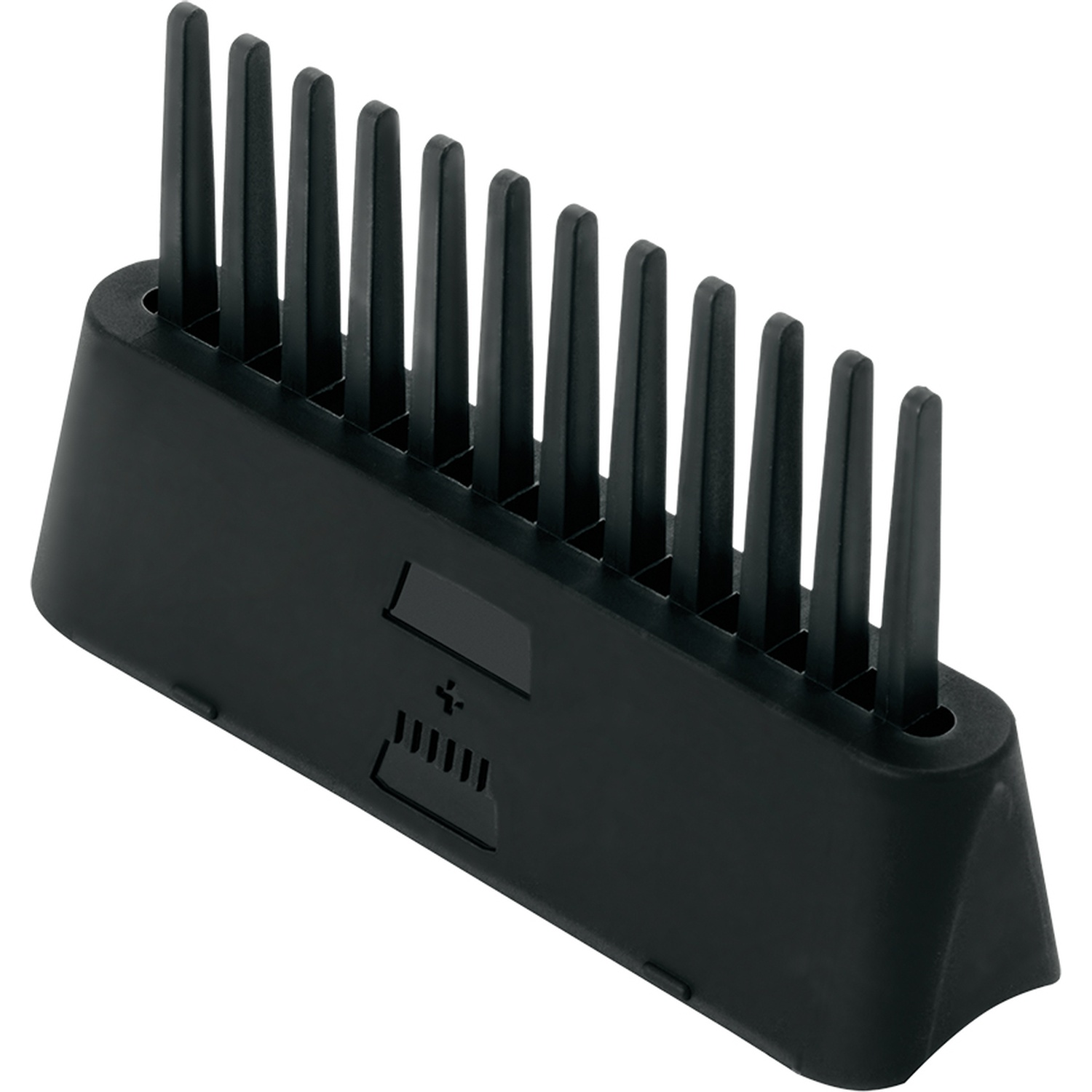 Un sabot de tondeuse à cheveux noire avec des dents de peigne réglables.