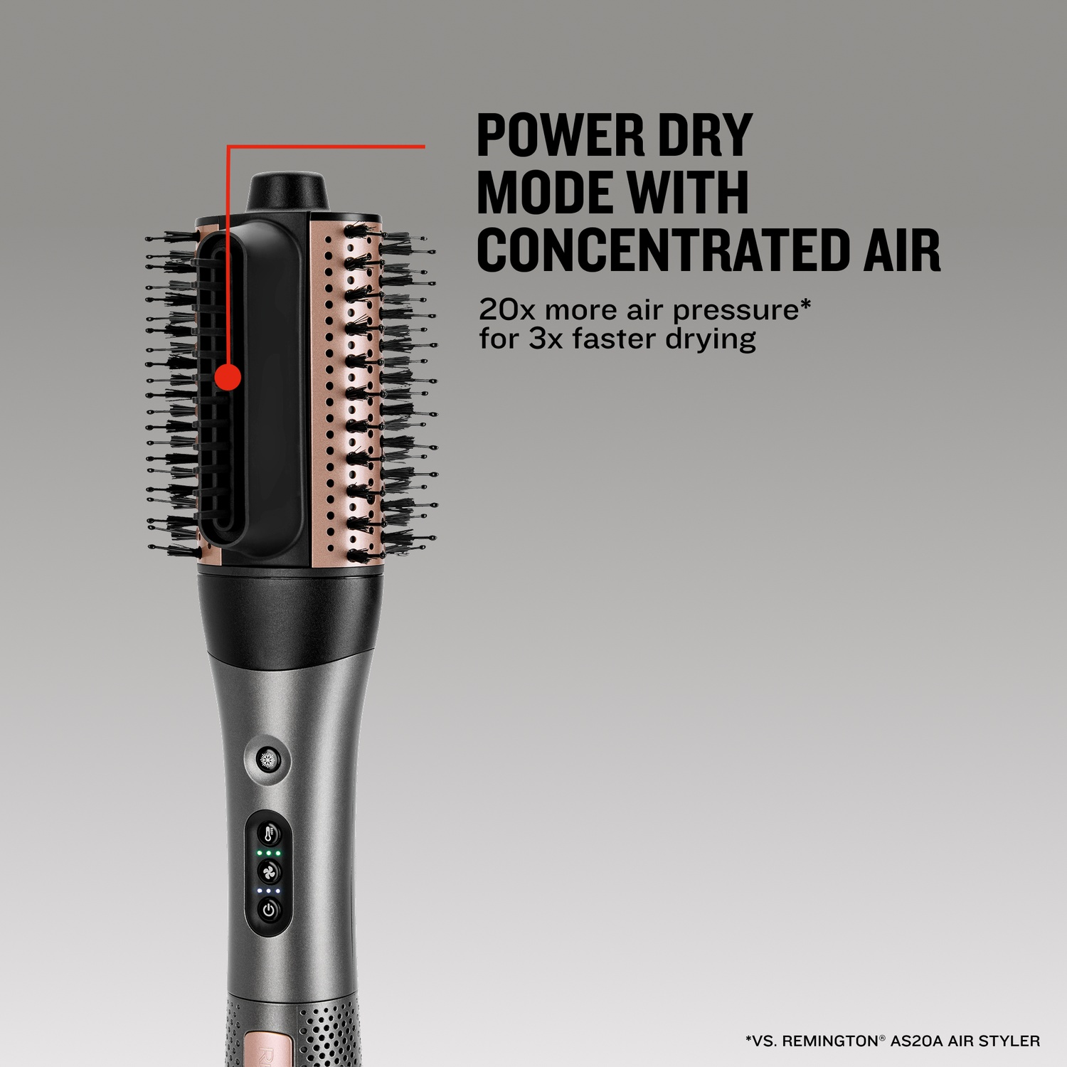 Brosse soufflante or rose et noire avec mode séchage puissant et air concentré.