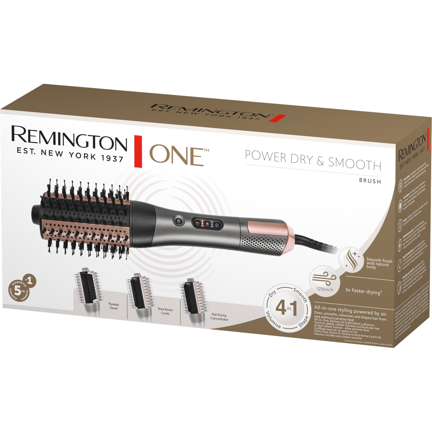 Brosse coiffante Remington One Power Dry & Smooth dans sa boîte.
