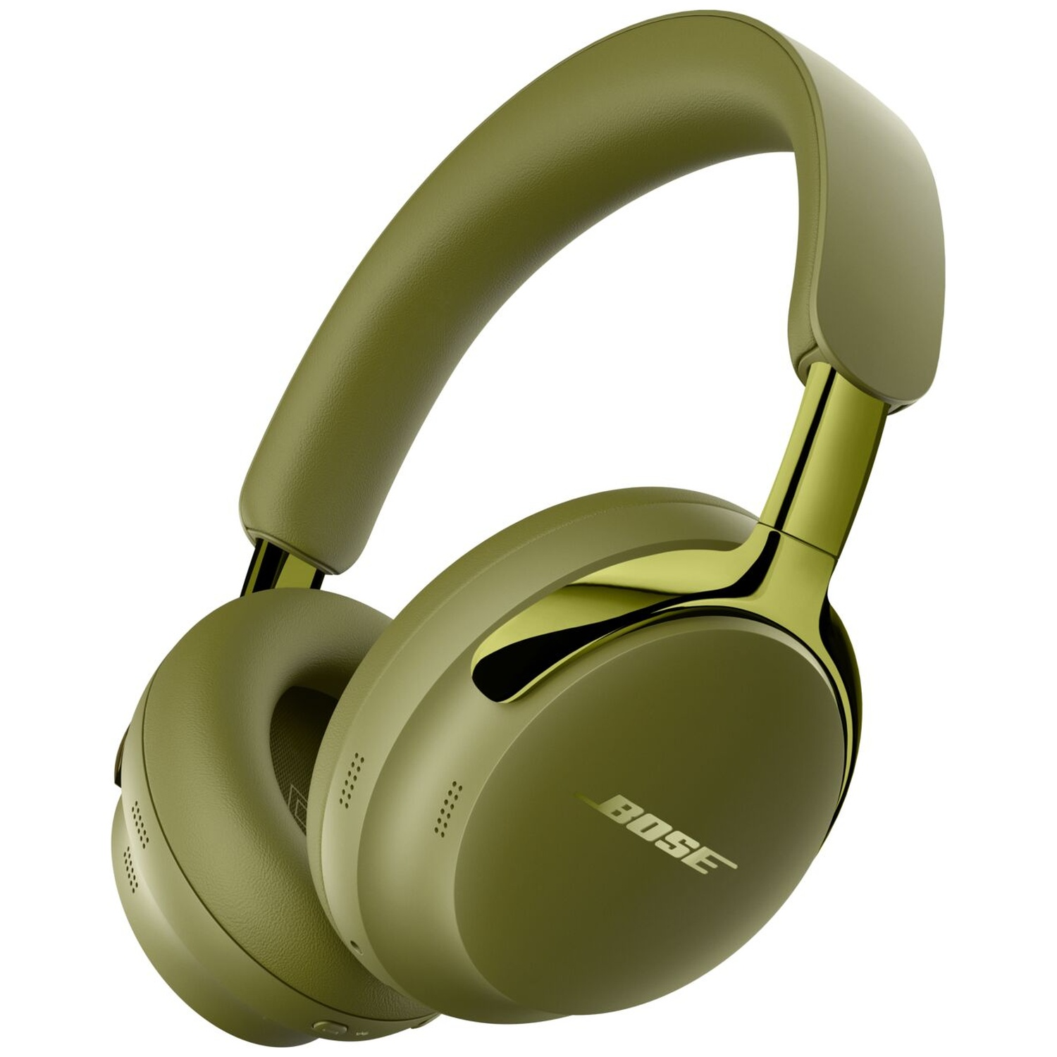 Olive green Bose over-ear headphones with glossy accents.