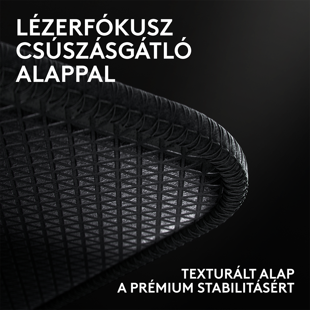 Fekete egérpad texturált, csúszásgátló alappal.