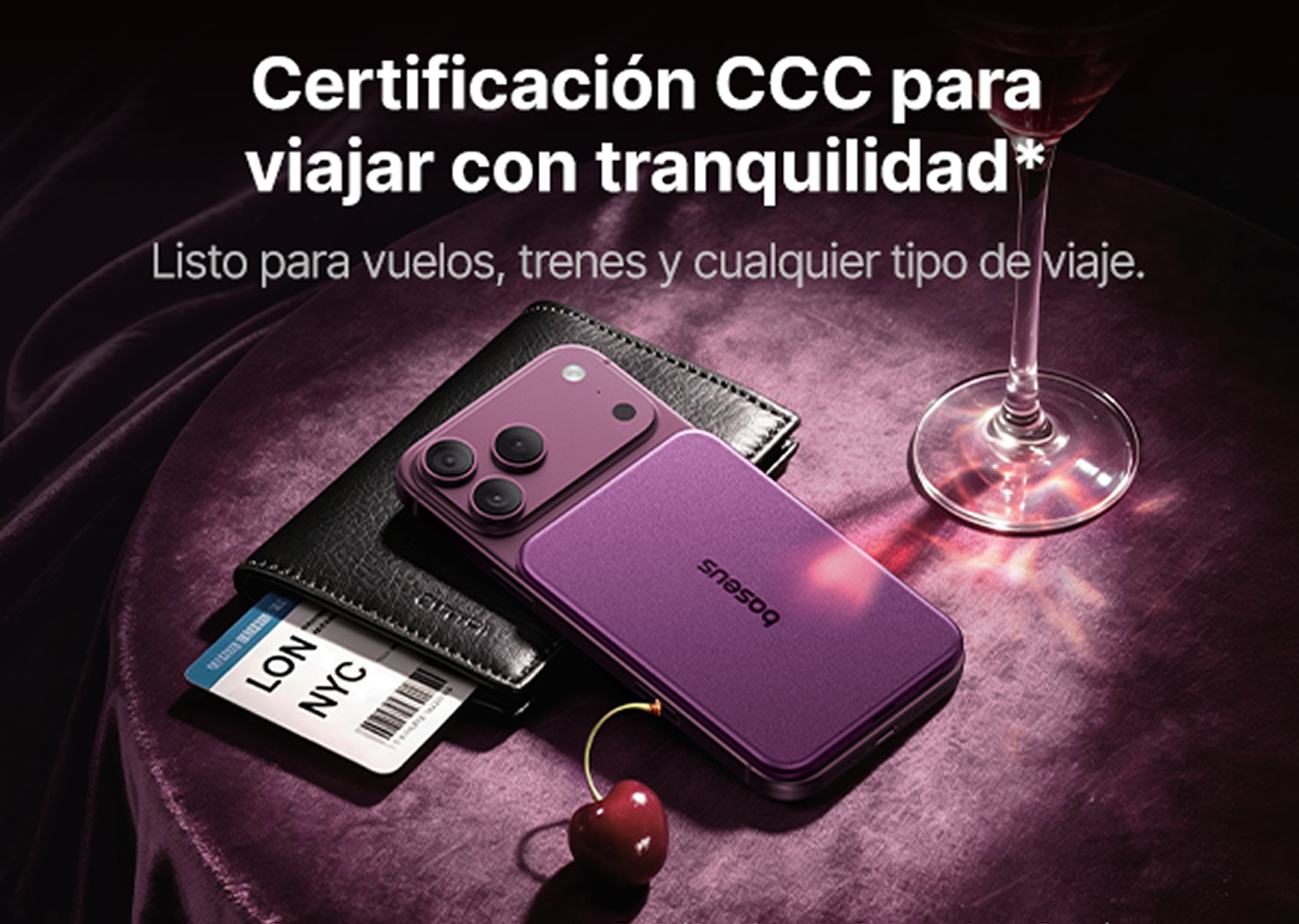 Powerbank - Baseus Picogo Air AM71, 5000 mAh, 22,5W, Carga inalámbrica 15W, USB-C, Ultrafina, Certificado CCC, Dark Cherry