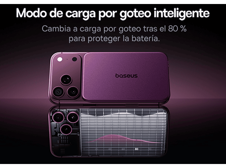 Powerbank - Baseus Picogo Air AM71, 5000 mAh, 22,5W, Carga inalámbrica 15W, USB-C, Ultrafina, Certificado CCC, Dark Cherry – imagen 3