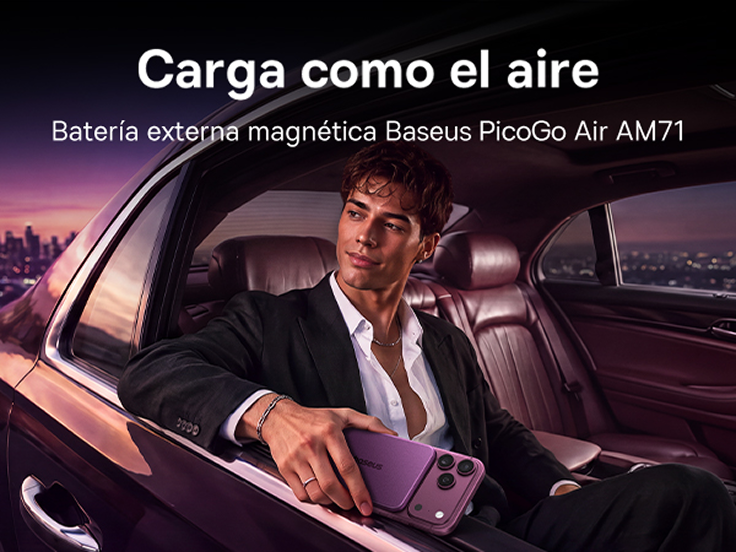 Powerbank - Baseus Picogo Air AM71, 5000 mAh, 22,5W, Carga inalámbrica 15W, USB-C, Ultrafina, Certificado CCC, Dark Cherry
