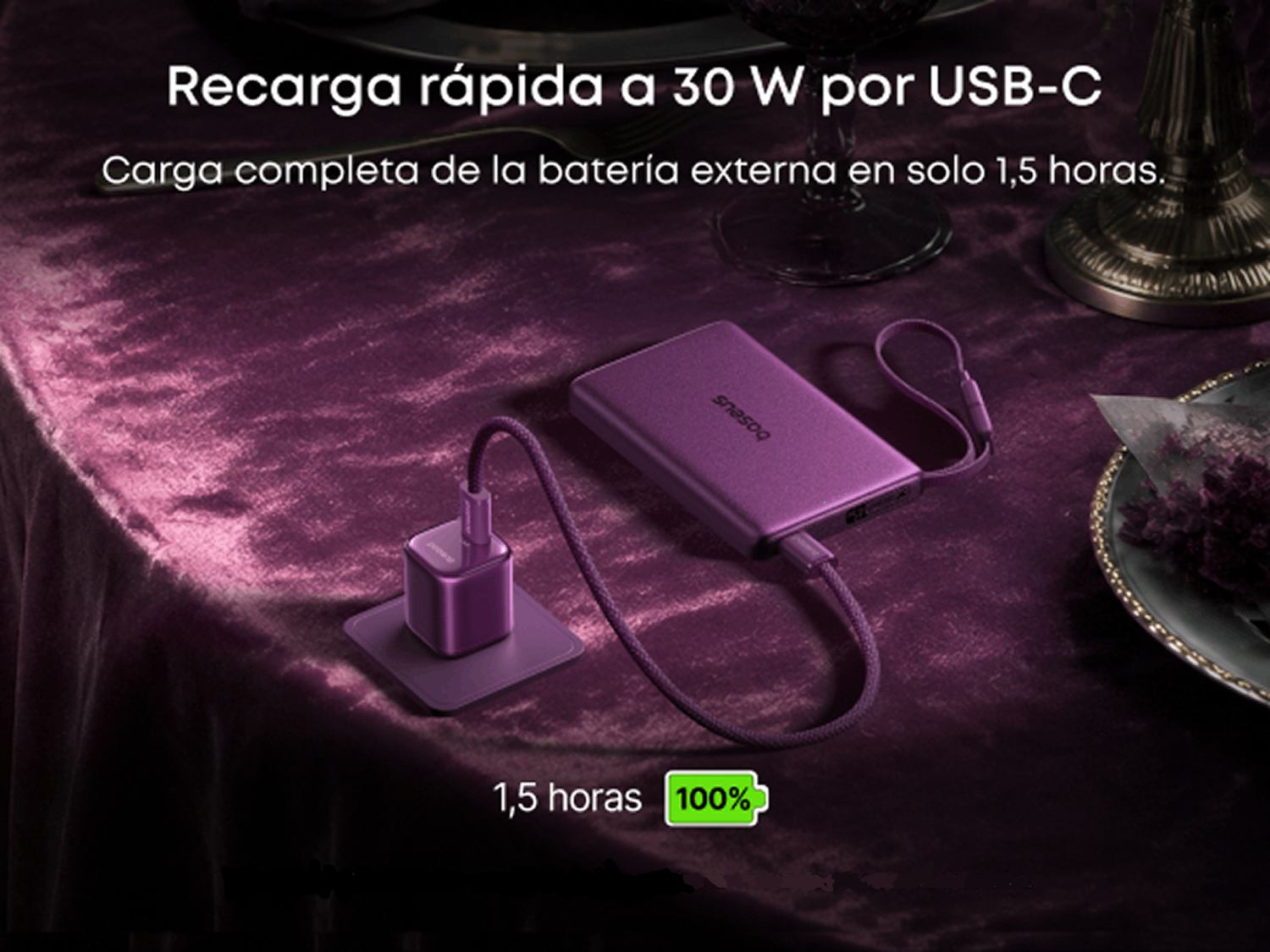 Powerbank - Baseus PicoGo AM52, 10000 mAh, 45 W, Qi2.2 de 25W, USB-C, Carga inalámbrica, Carga rápida, Multidispositivo, Certificado CCC, Dark Cherry