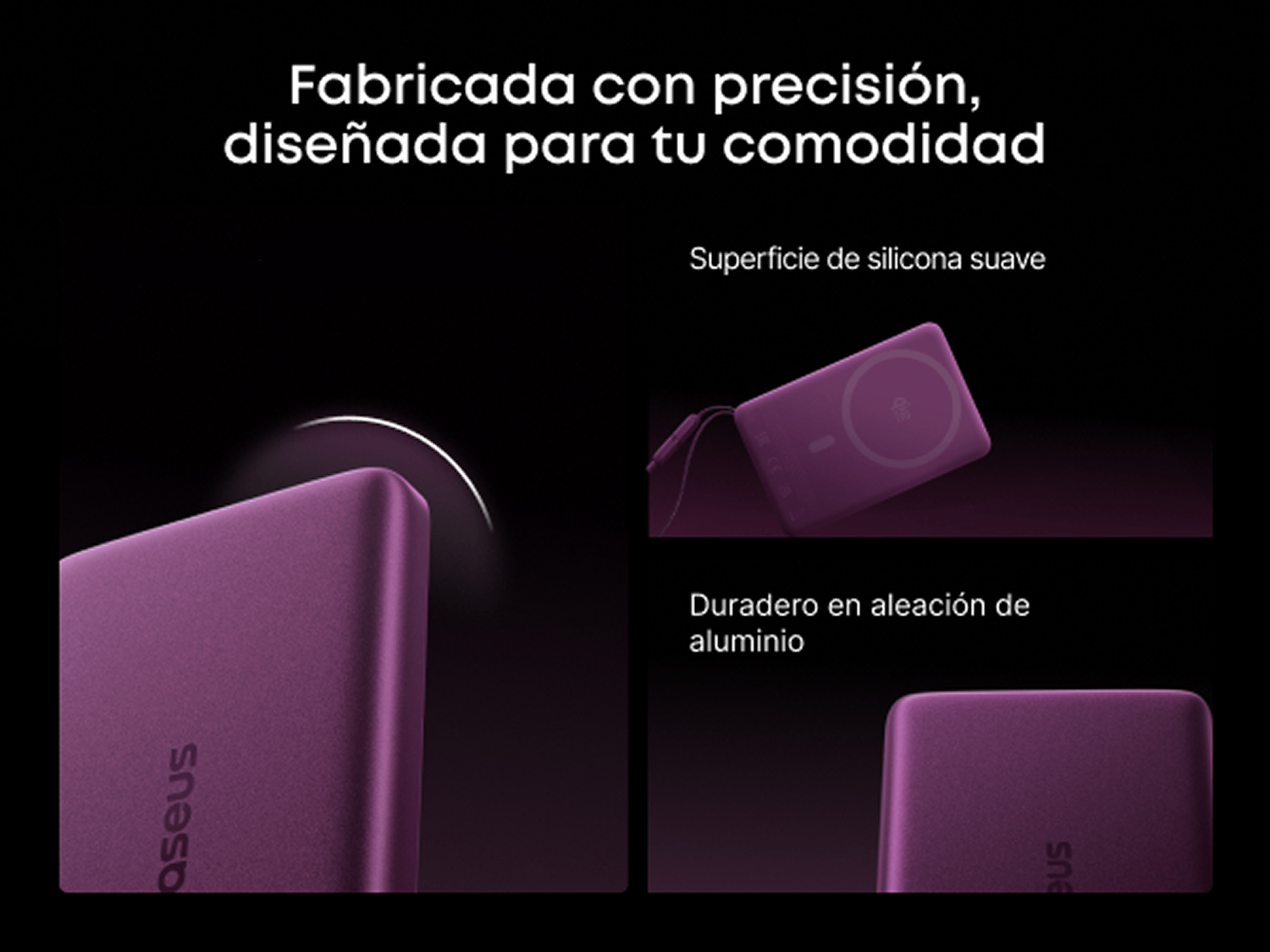 Powerbank - Baseus PicoGo AM52, 10000 mAh, 45 W, Qi2.2 de 25W, USB-C, Carga inalámbrica, Carga rápida, Multidispositivo, Certificado CCC, Dark Cherry