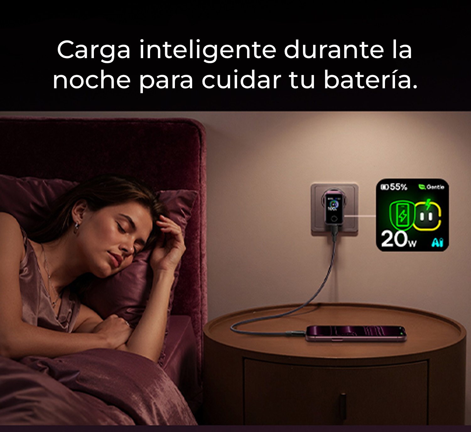 Cargador de pared - Baseus PicoGo AH22,  100W, USB-C, Carga ultrarrápida simultánea, Triple puerto, Pantalla inteligente, Con cable 1m, Dark Cherry