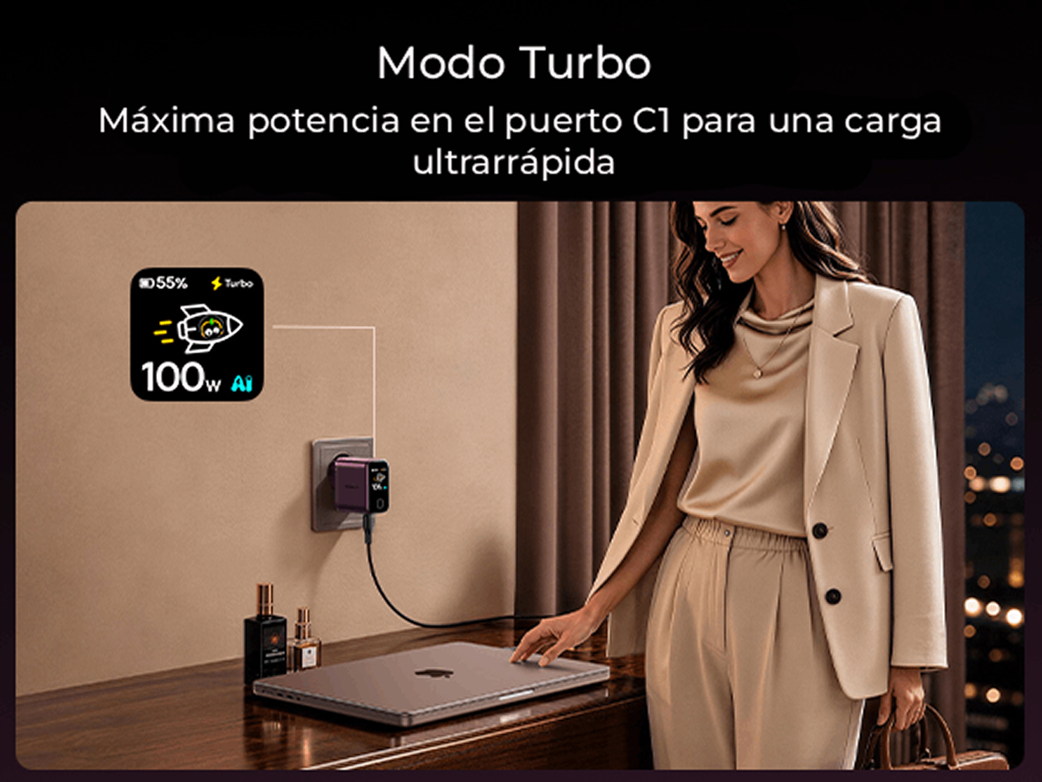 Cargador de pared - Baseus PicoGo AH22,  100W, USB-C, Carga ultrarrápida simultánea, Triple puerto, Pantalla inteligente, Con cable 1m, Dark Cherry