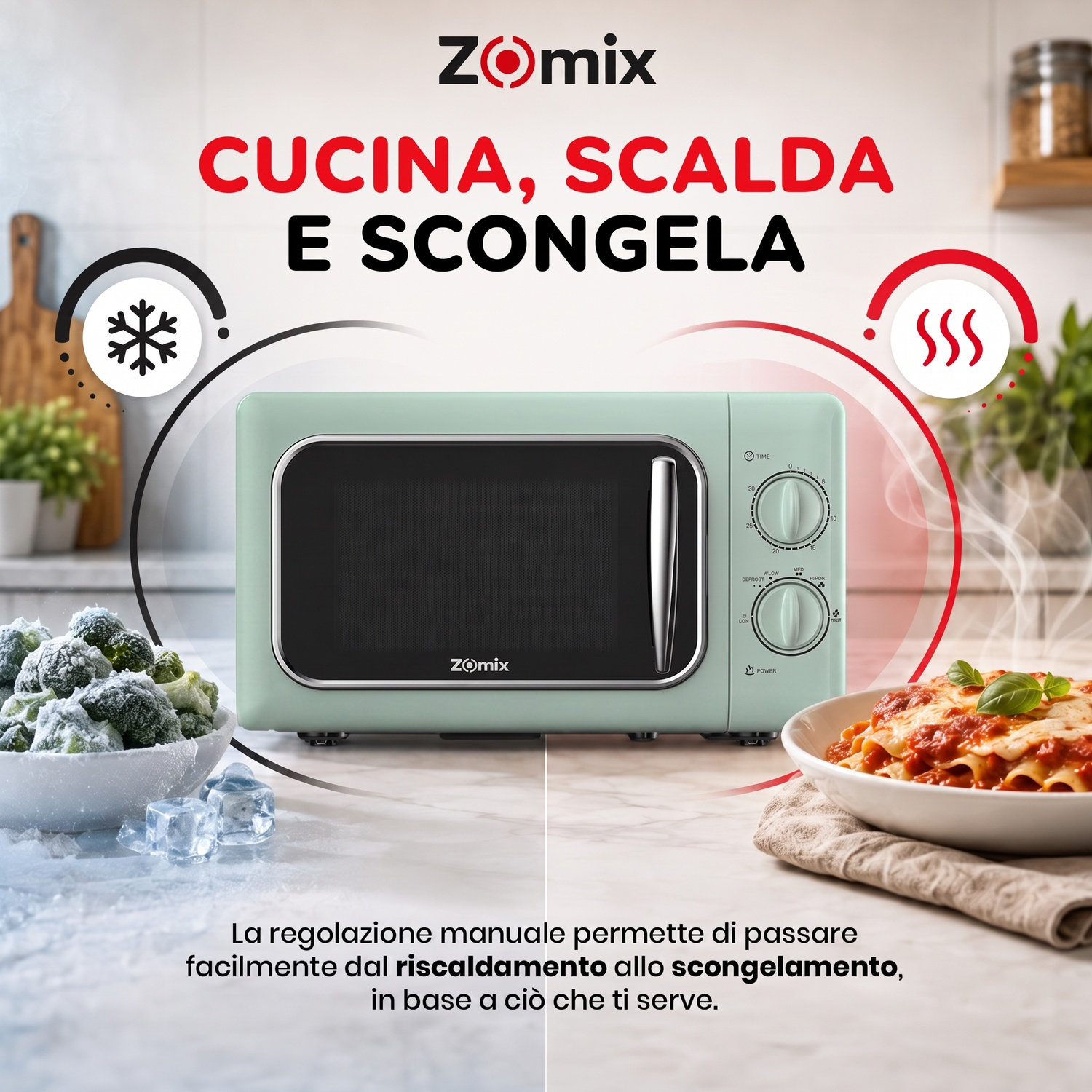 MICROONDE ZOMIX TWIST, capacità 20 l, potenza microonde max 700 W, 6 livelli di potenza, Verde Acqua / Metallo