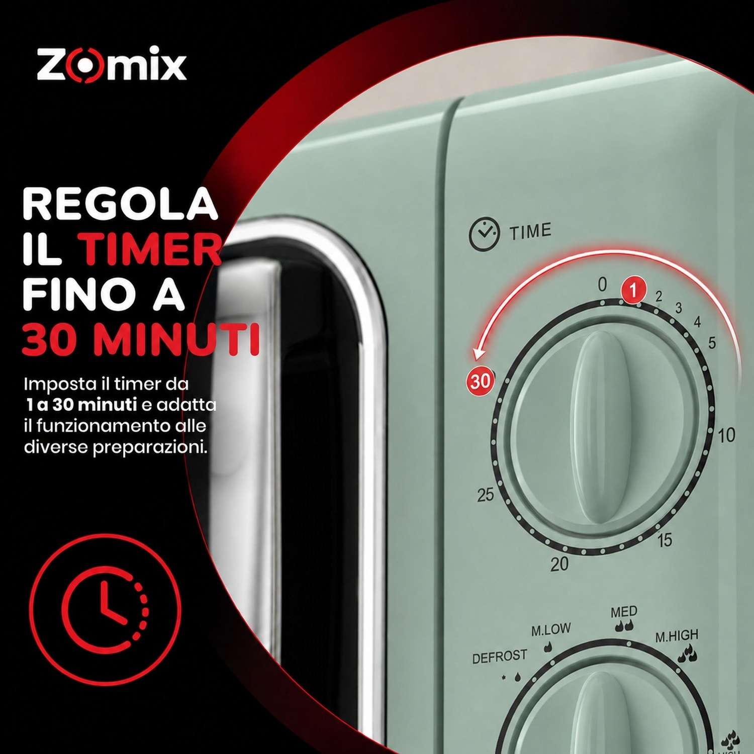MICROONDE ZOMIX TWIST, capacità 20 l, potenza microonde max 700 W, 6 livelli di potenza, Verde Acqua / Metallo