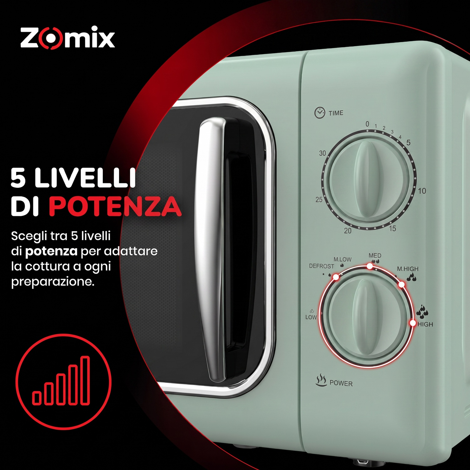 MICROONDE ZOMIX TWIST, capacità 20 l, potenza microonde max 700 W, 6 livelli di potenza, Verde Acqua / Metallo