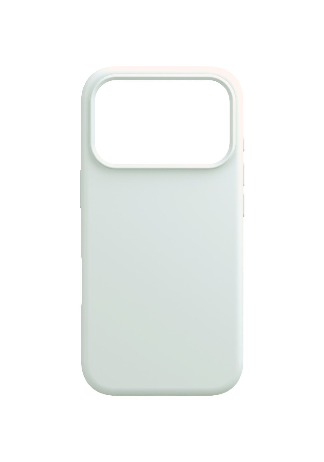 Eine weiße Schutzhülle für ein Smartphone mit einer rechteckigen Aussparung oben auf weißem Hintergrund.