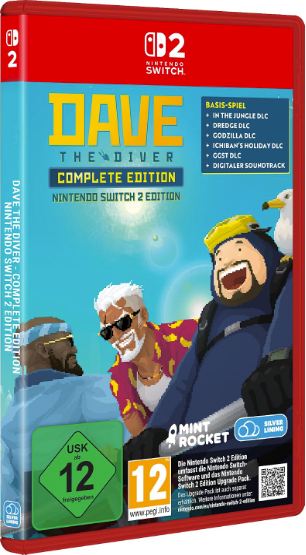 Spielhülle von Dave the Diver Complete Edition für Nintendo Switch 2 mit drei Charakteren.