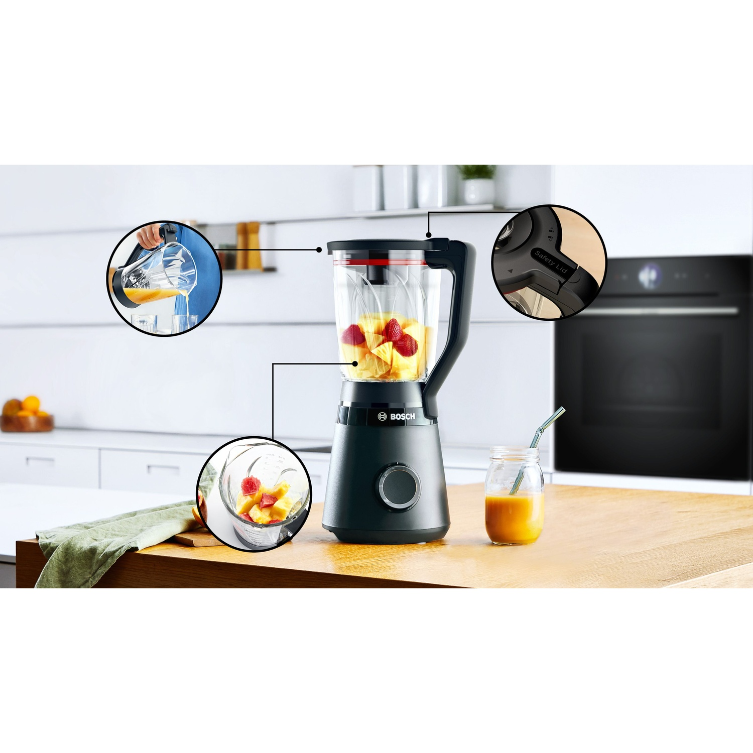 FRULLATORE BOSCH MMB4151B, Potenza 1200 W, Caraffa da 1.5 l, 2 velocità, Tritan, Lama a 4 ali in acciaio inox, Acciaio inox, Nero