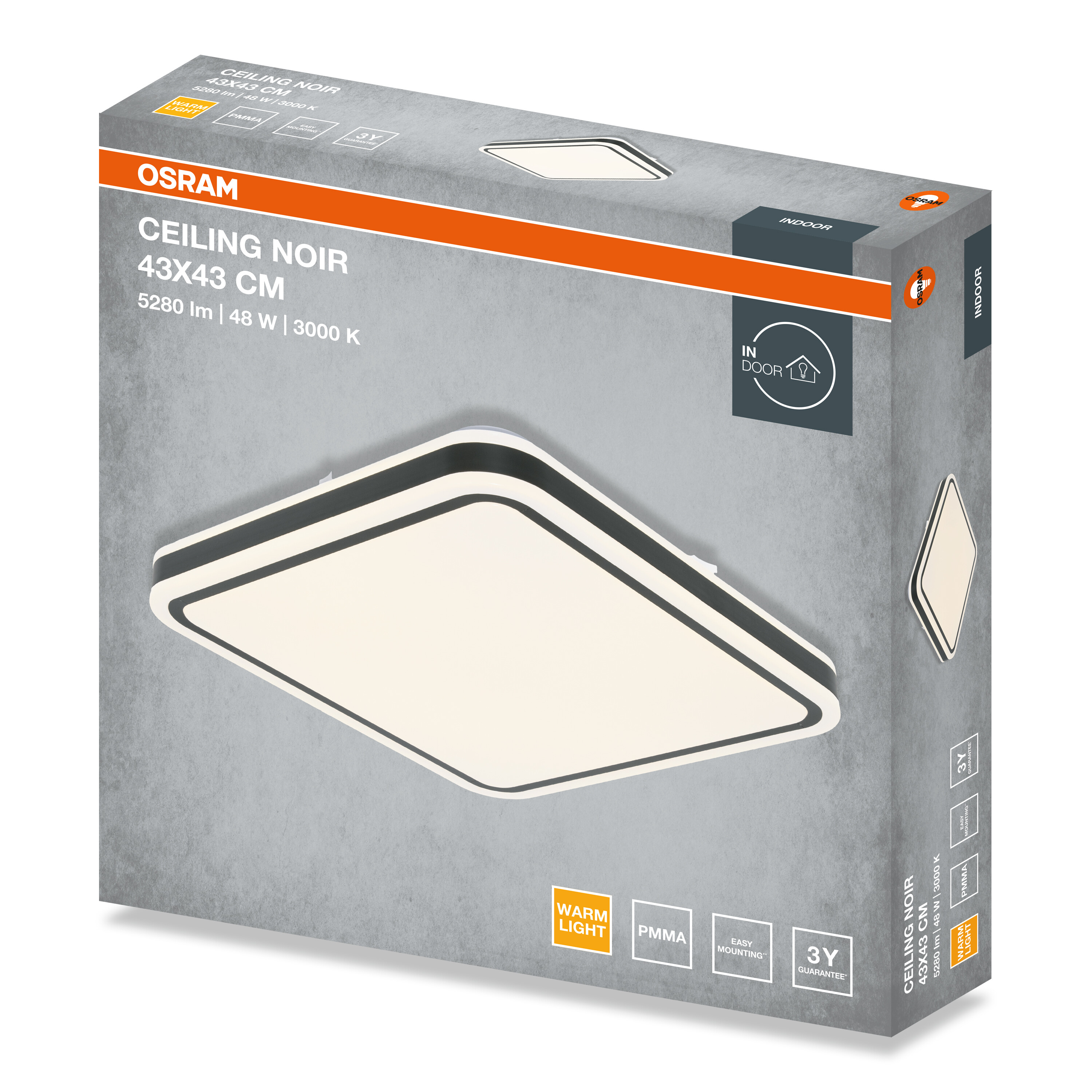 Osram Ceiling Noir mennyezeti lámpa doboz, 43x43 cm, meleg fény, beltéri.