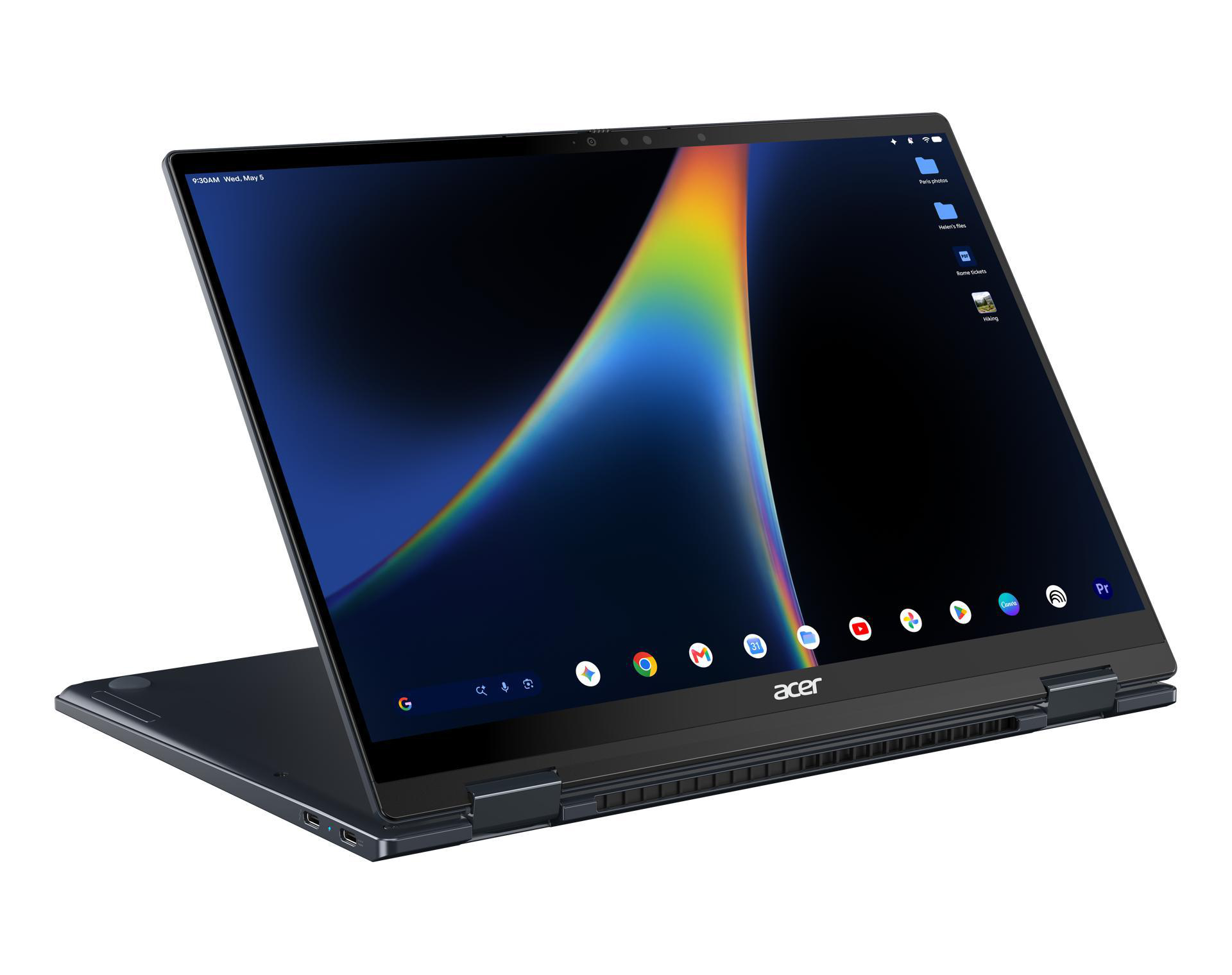 Ein dunkler Acer Laptop mit buntem Wallpaper und App-Leiste.