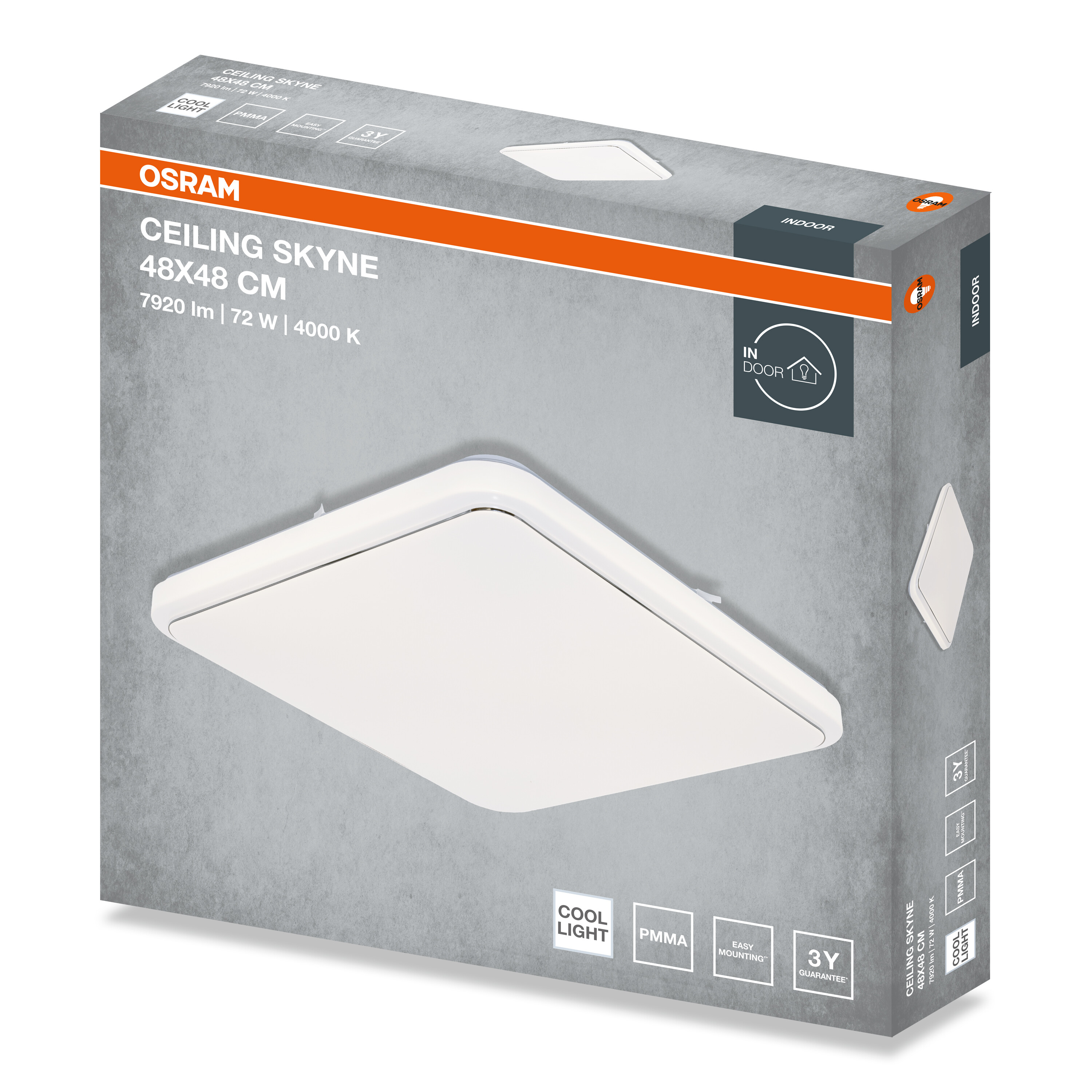 Osram Ceiling Skyne termékdoboz, négyzet alakú, fehér, 48x48 cm, beltéri, 72W.