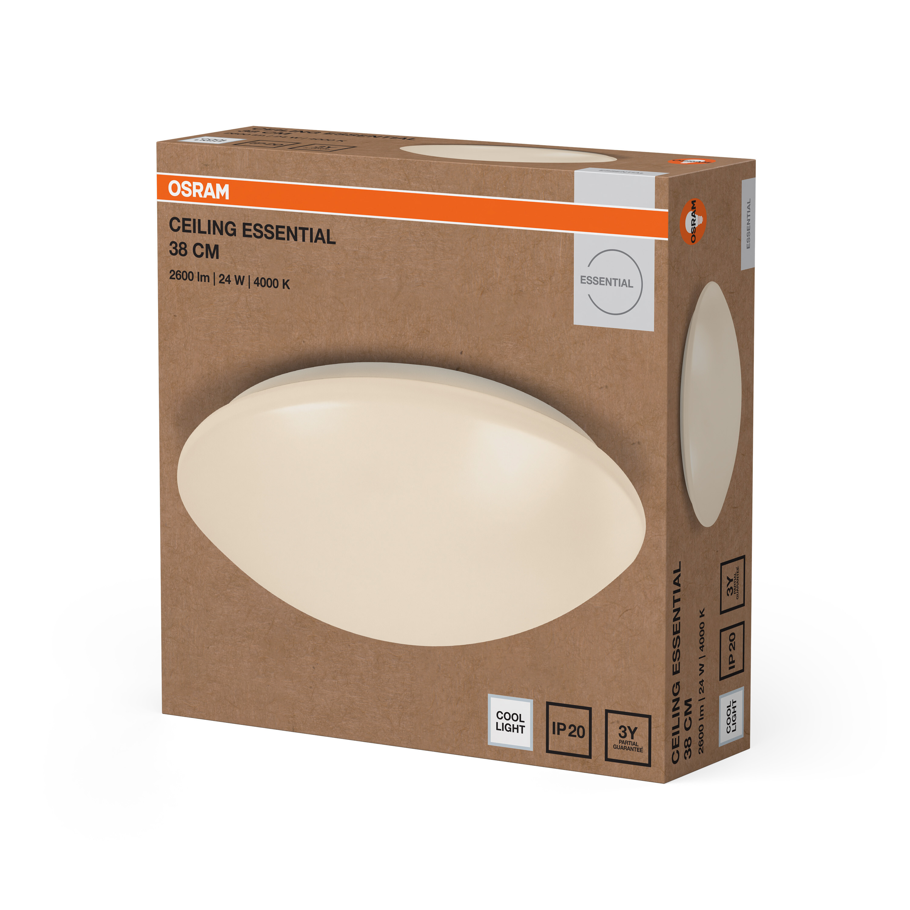 Barna Osram Ceiling Essential doboz a mennyezeti lámpa képével, 38 cm.