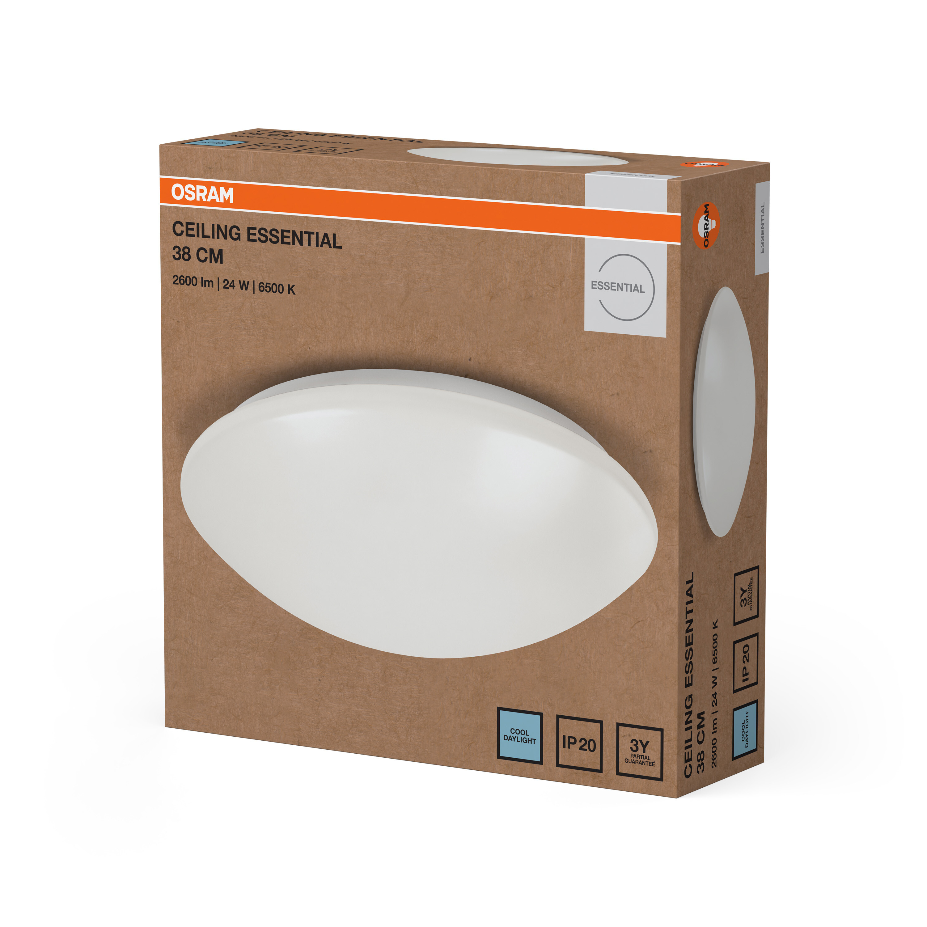 Osram Ceiling Essential 38 cm LED mennyezeti lámpa barna csomagolásban.