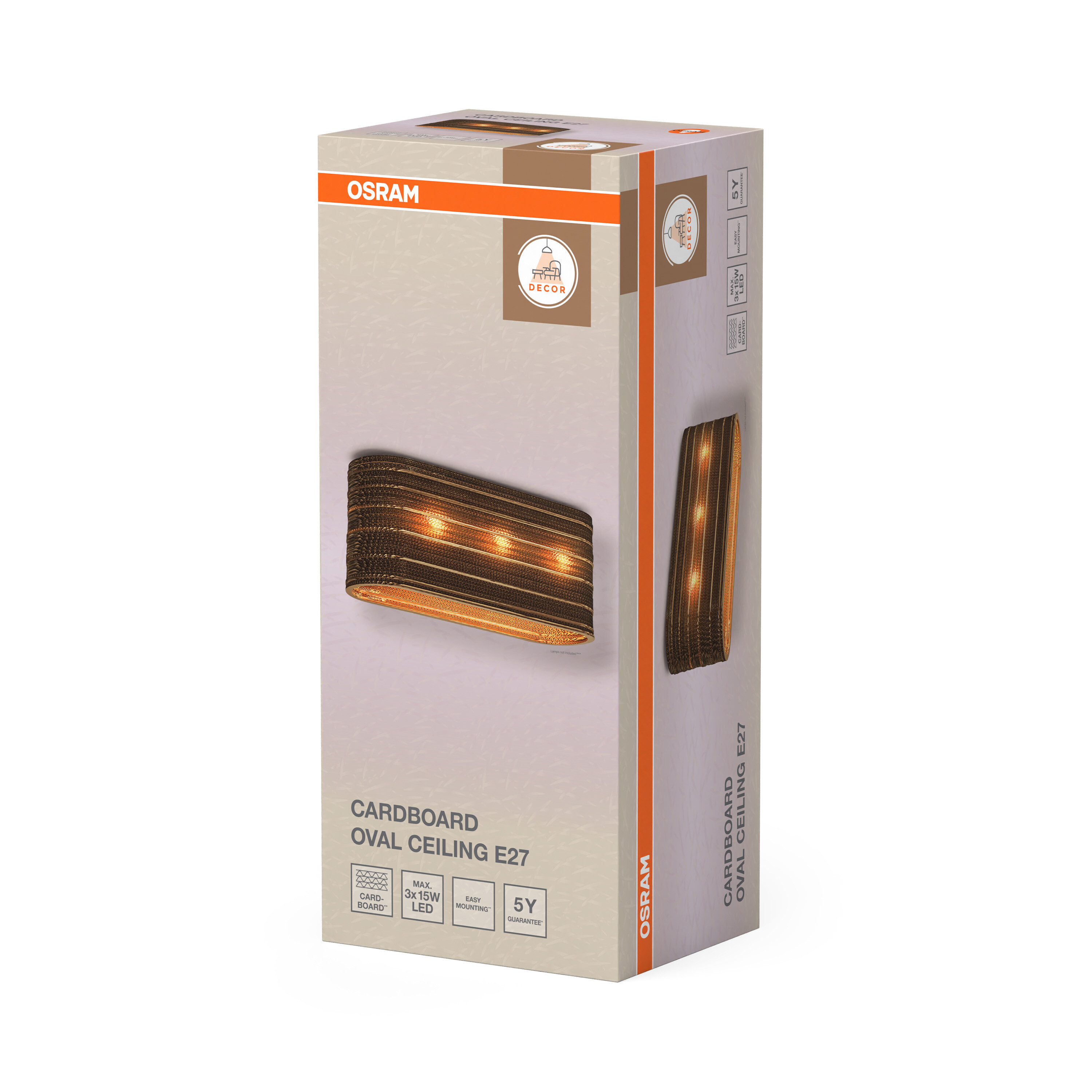Osram Cardboard Oval Ceiling E27 csomagolás, előlapján és oldalán a termék képével.