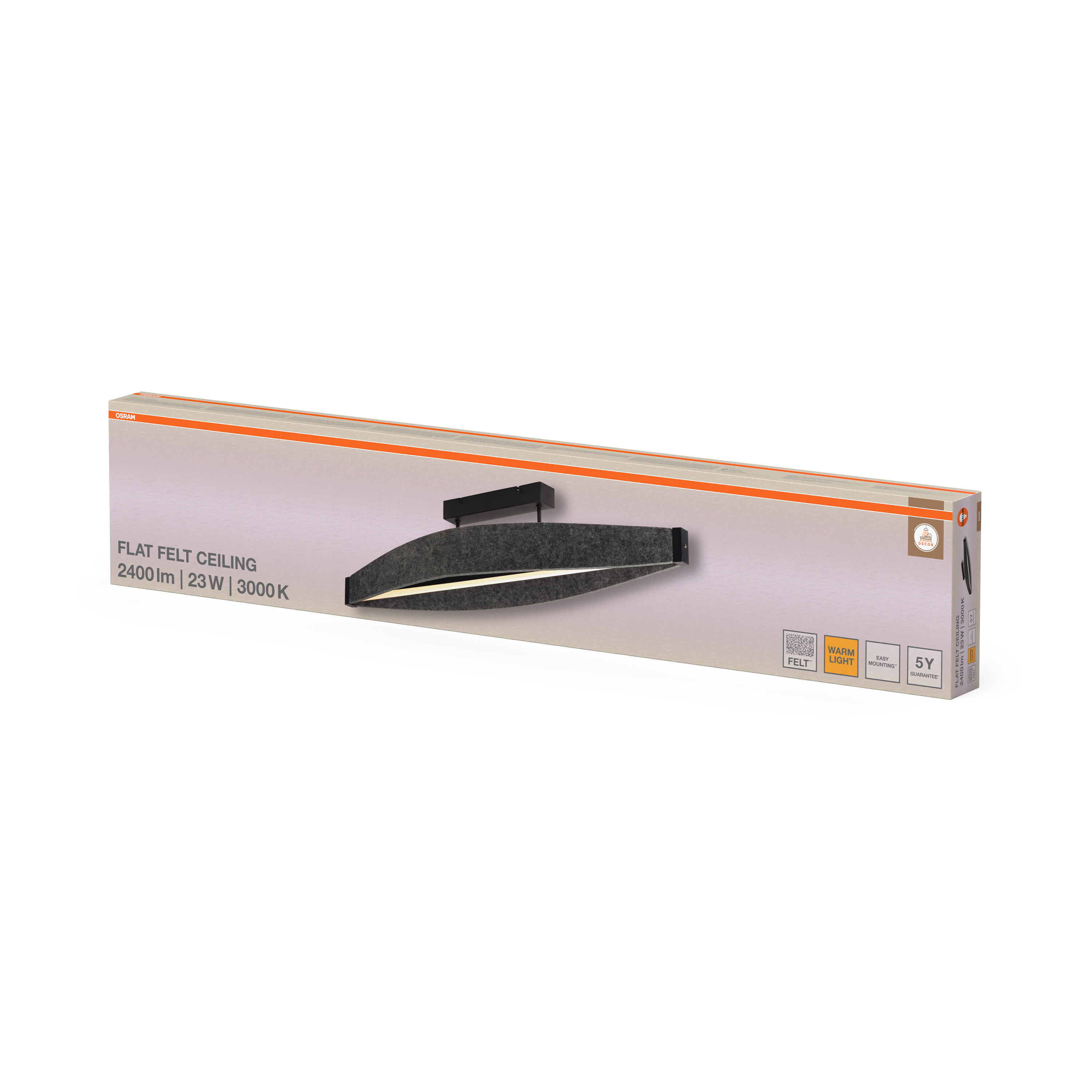 Osram Flat Felt mennyezeti lámpa csomagolása termékadatokkal és képpel fehér alapon.