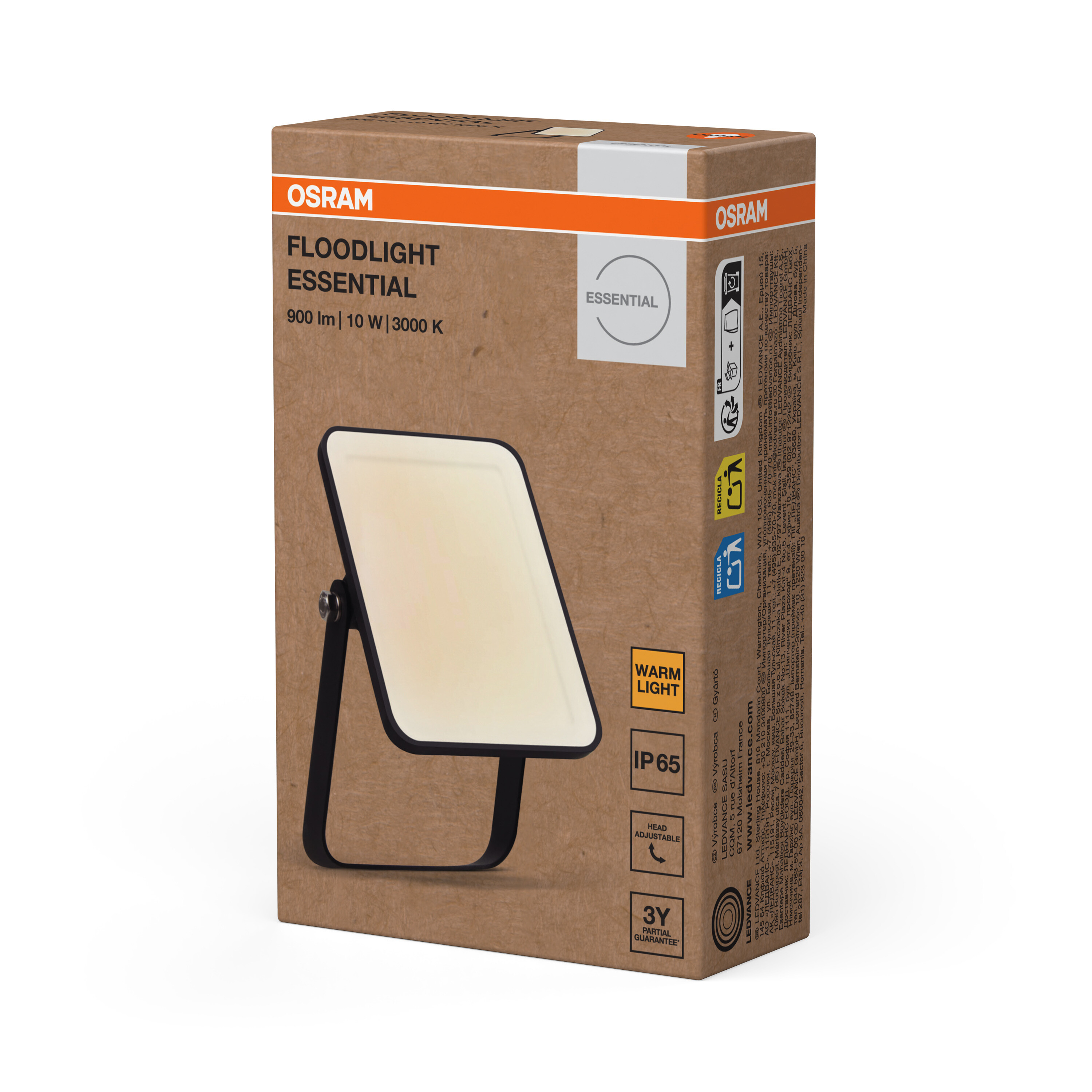 Osram Floodlight Essential csomagolás termékképpel és specifikációkkal.