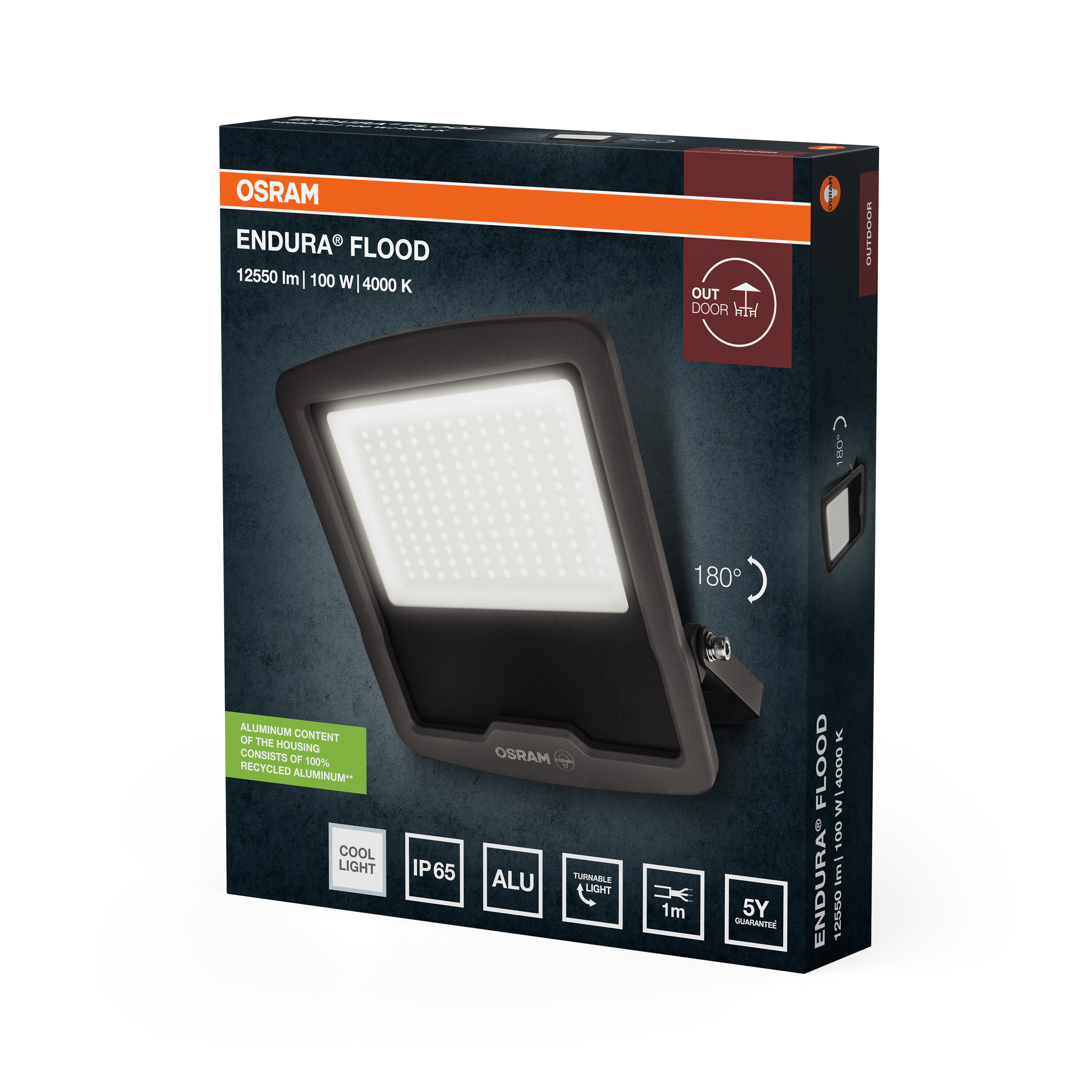 Az Osram Endura Flood LED reflektor csomagolása termékképpel és adatokkal.