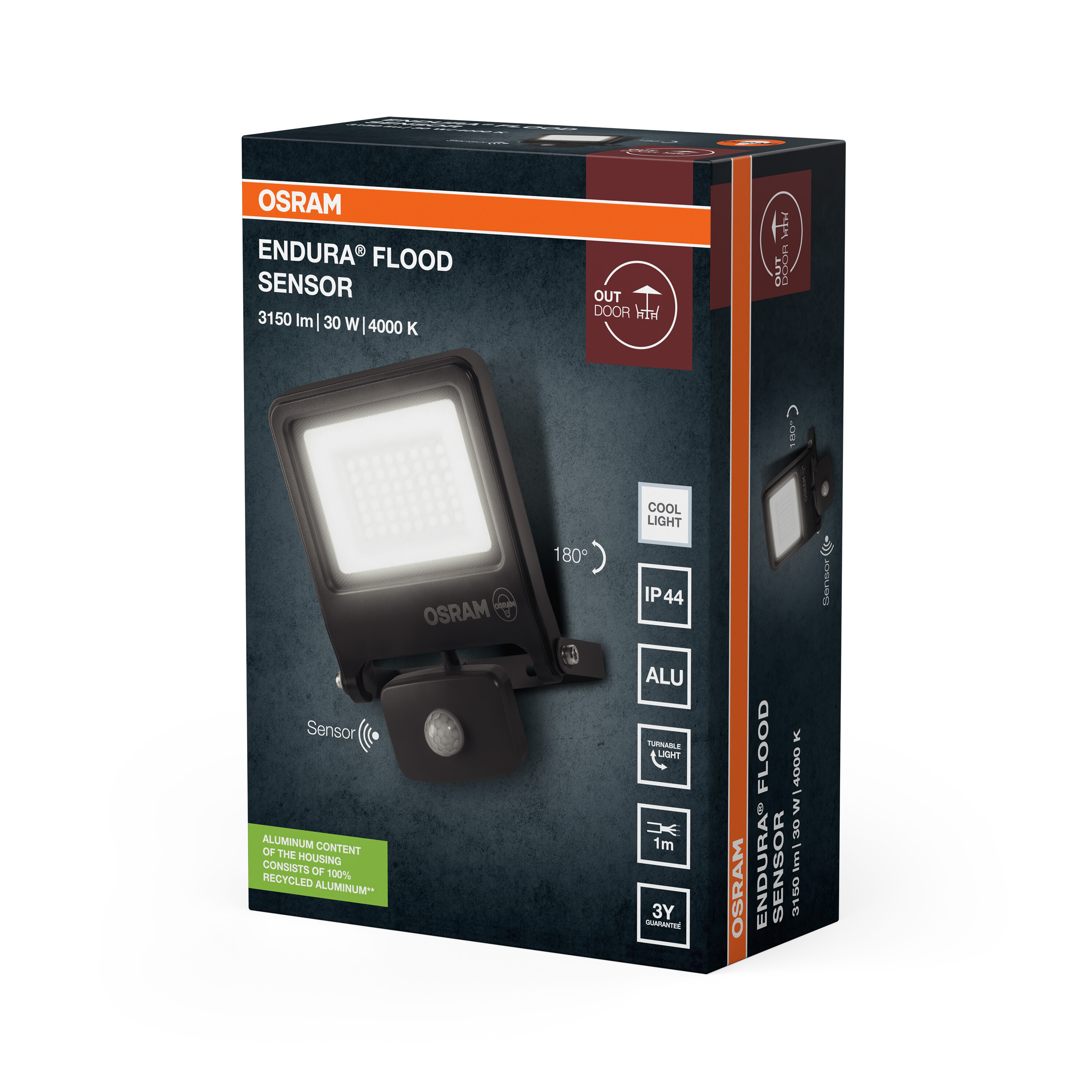 Az Osram Endura Flood Sensor LED-es fényszóró csomagolása mozgásérzékelővel.