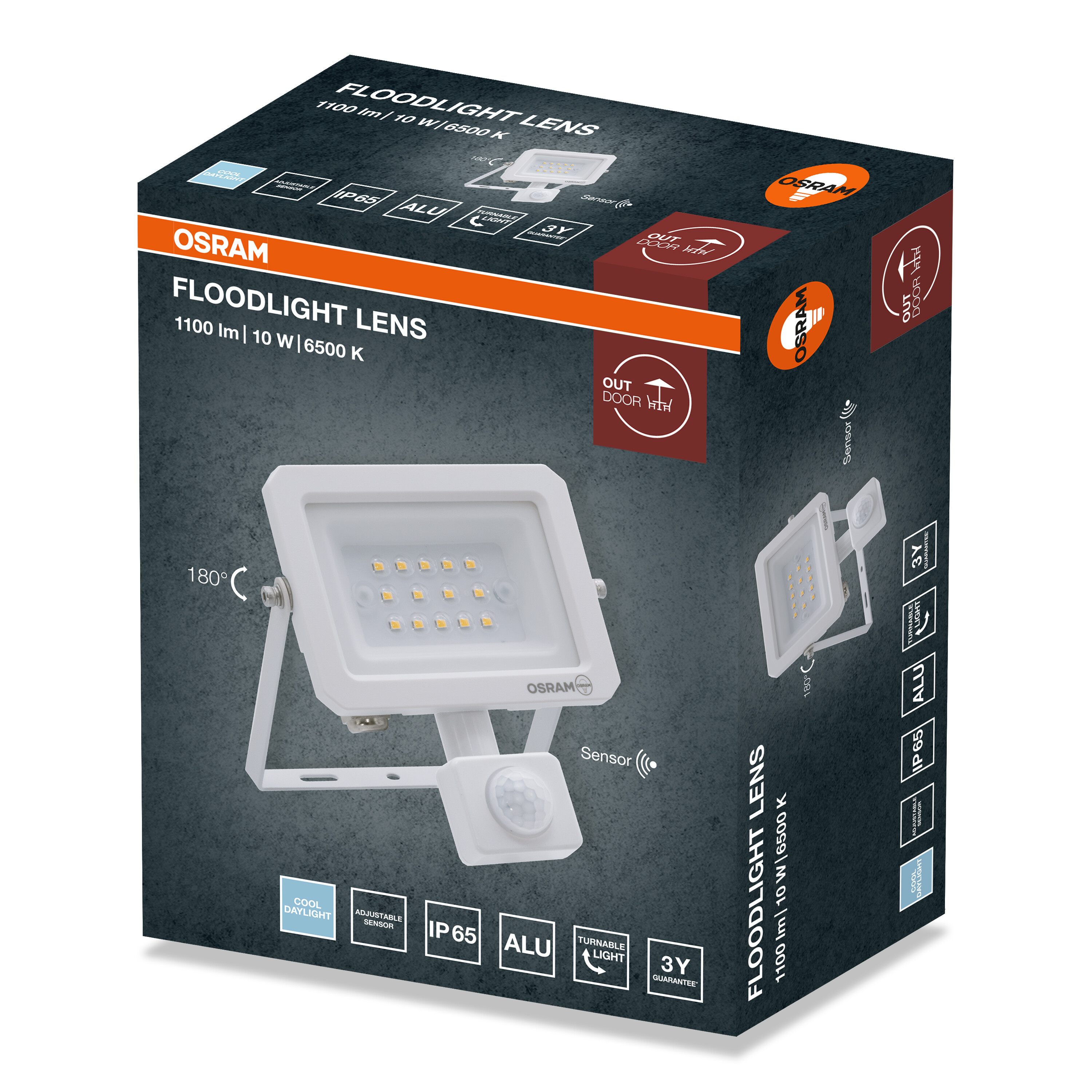 Osram LED fényvető doboz termékadatokkal és érzékelővel.