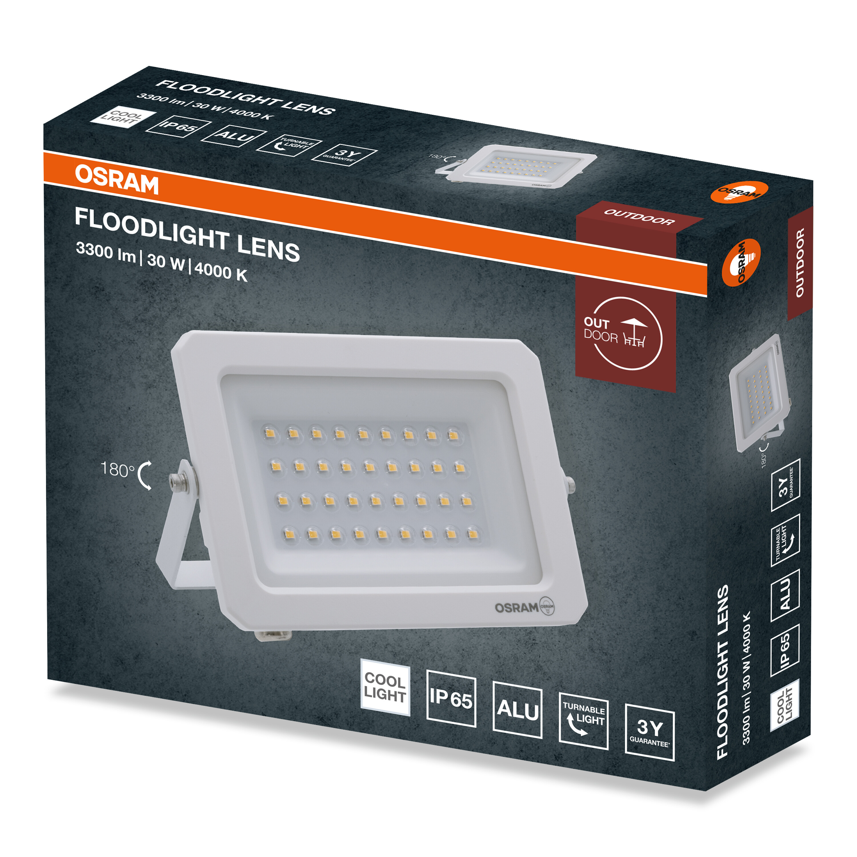 Osram Floodlight Lens csomagolás fehér LED reflektorral, 30W, 3300lm, IP65.
