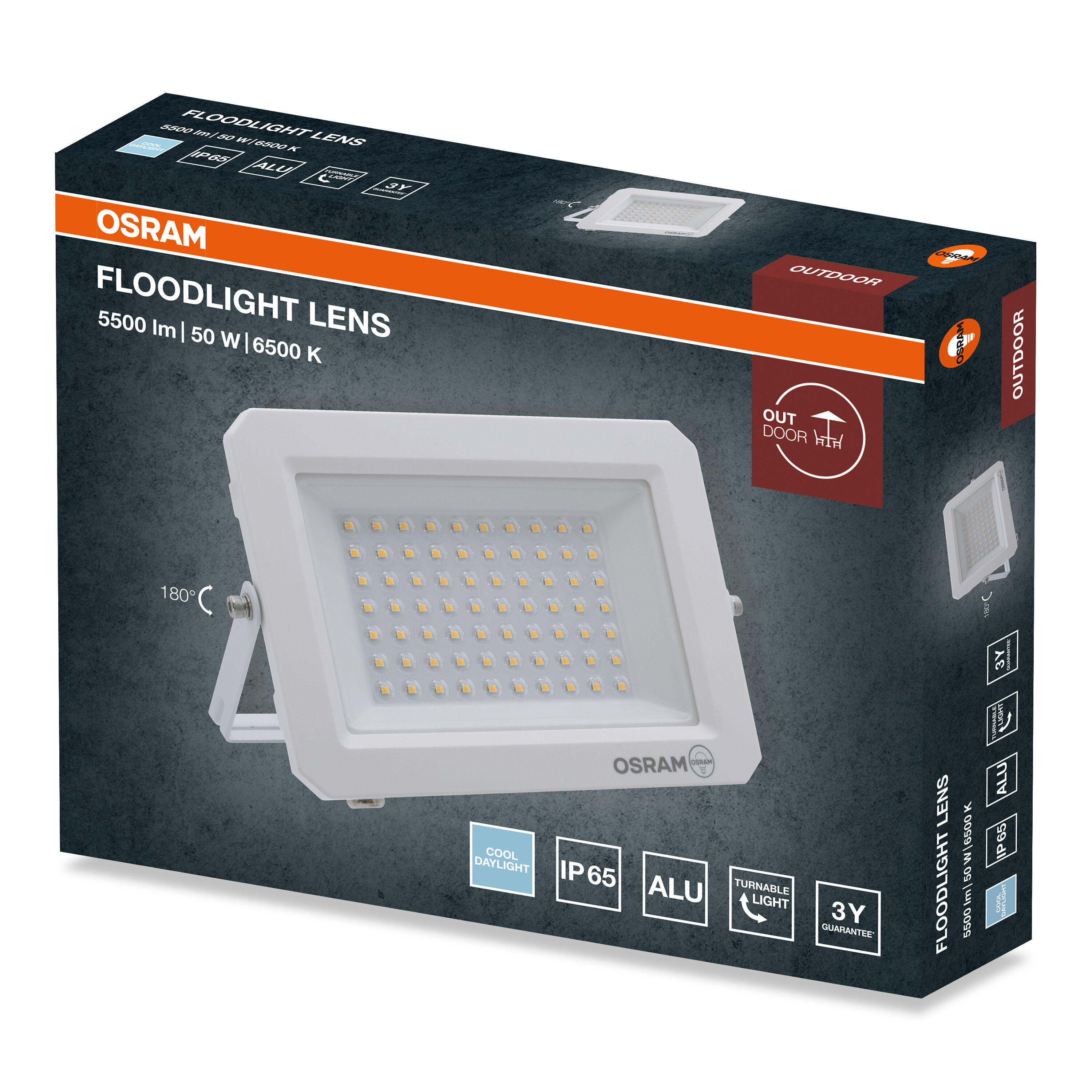Csomagolási doboz egy fehér Osram LED fényszóróhoz termékadatokkal.