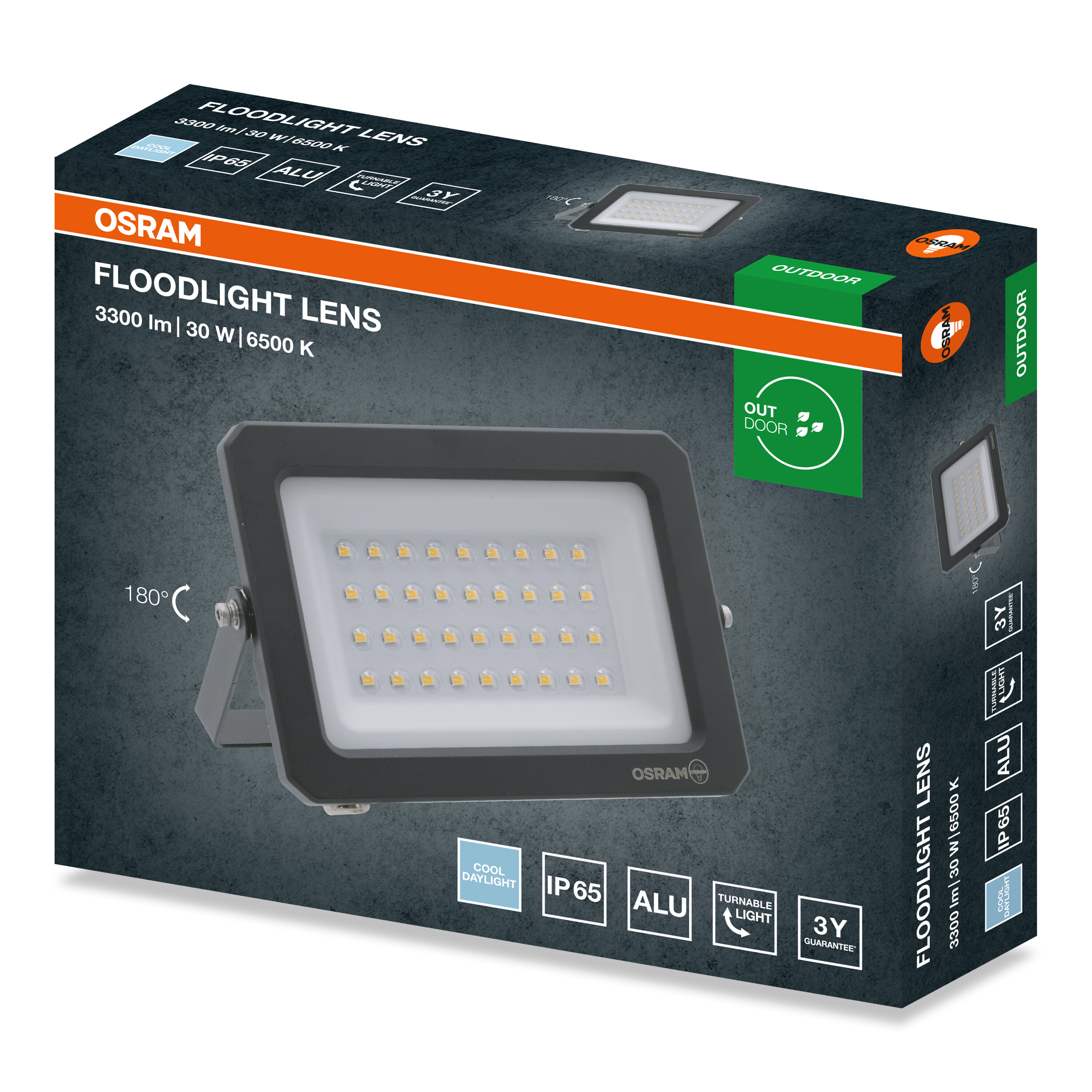 Csomagolás egy Osram LED reflektorhoz, termékképpel és műszaki adatokkal.