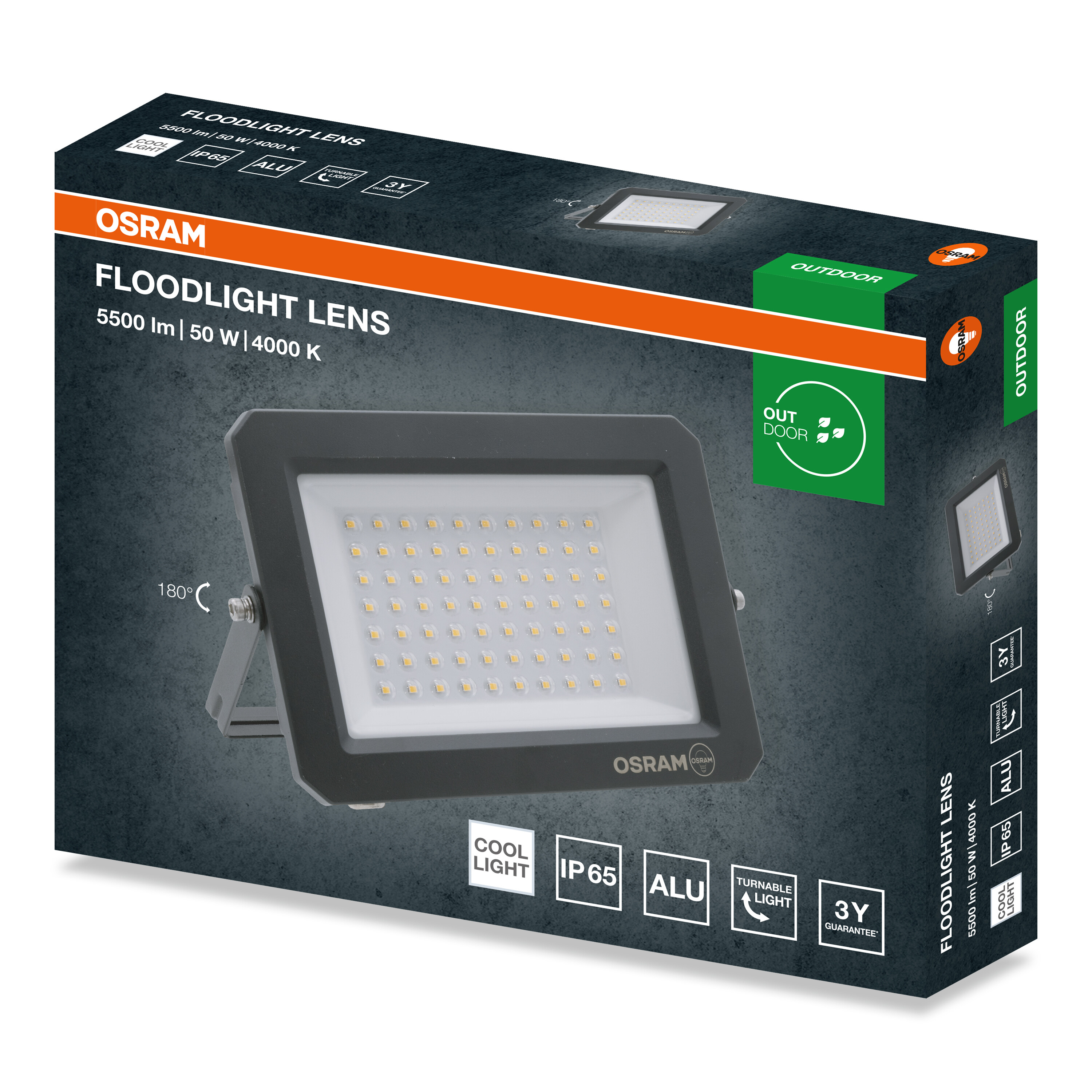 Osram LED fényvető dobozban, termékadatokkal és specifikációkkal.