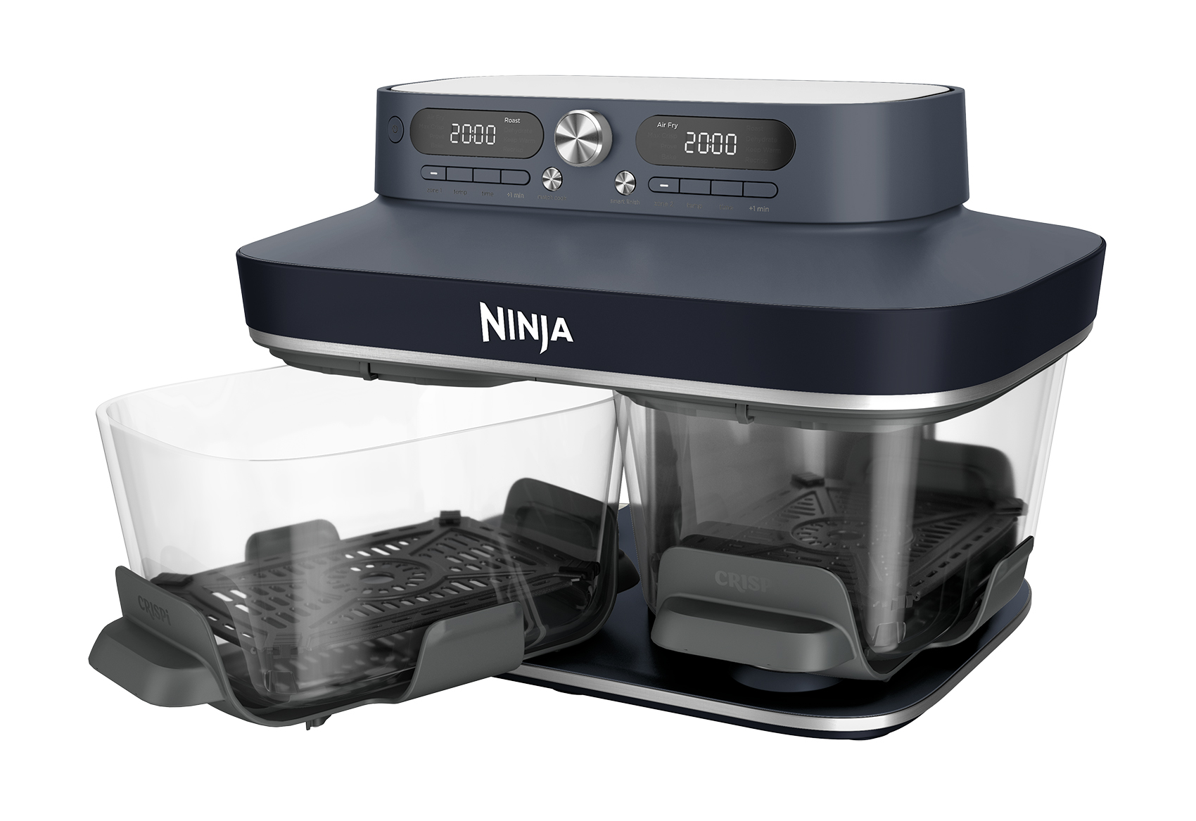 Freidora de aire - Ninja CRISPi DualZone, 2 recipientes de 3.8 l, 2860 W, 240 °C, Azul oscuro metalizado