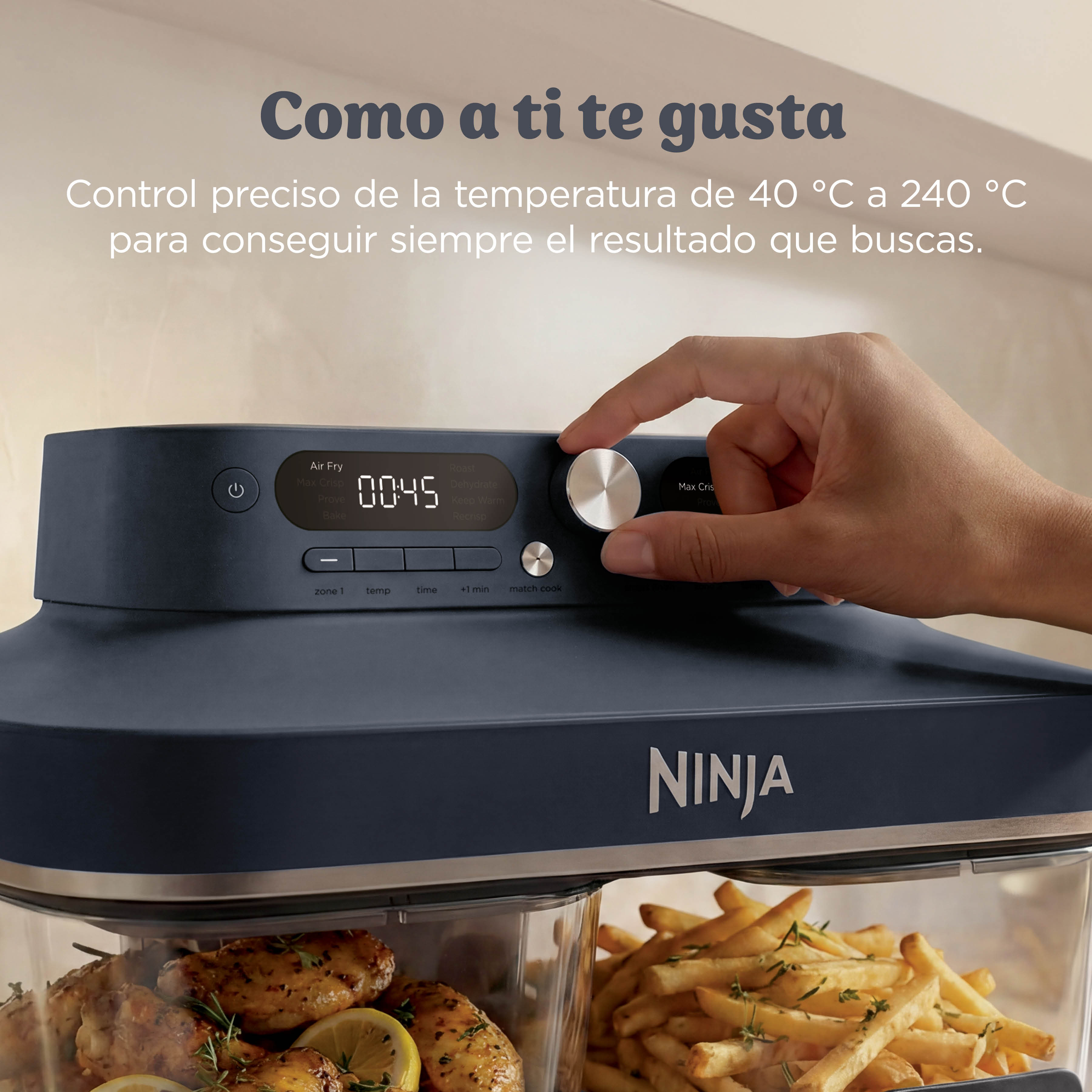 Freidora de aire - Ninja CRISPi DualZone, 2 recipientes de 3.8 l, 2860 W, 240 °C, Azul oscuro metalizado