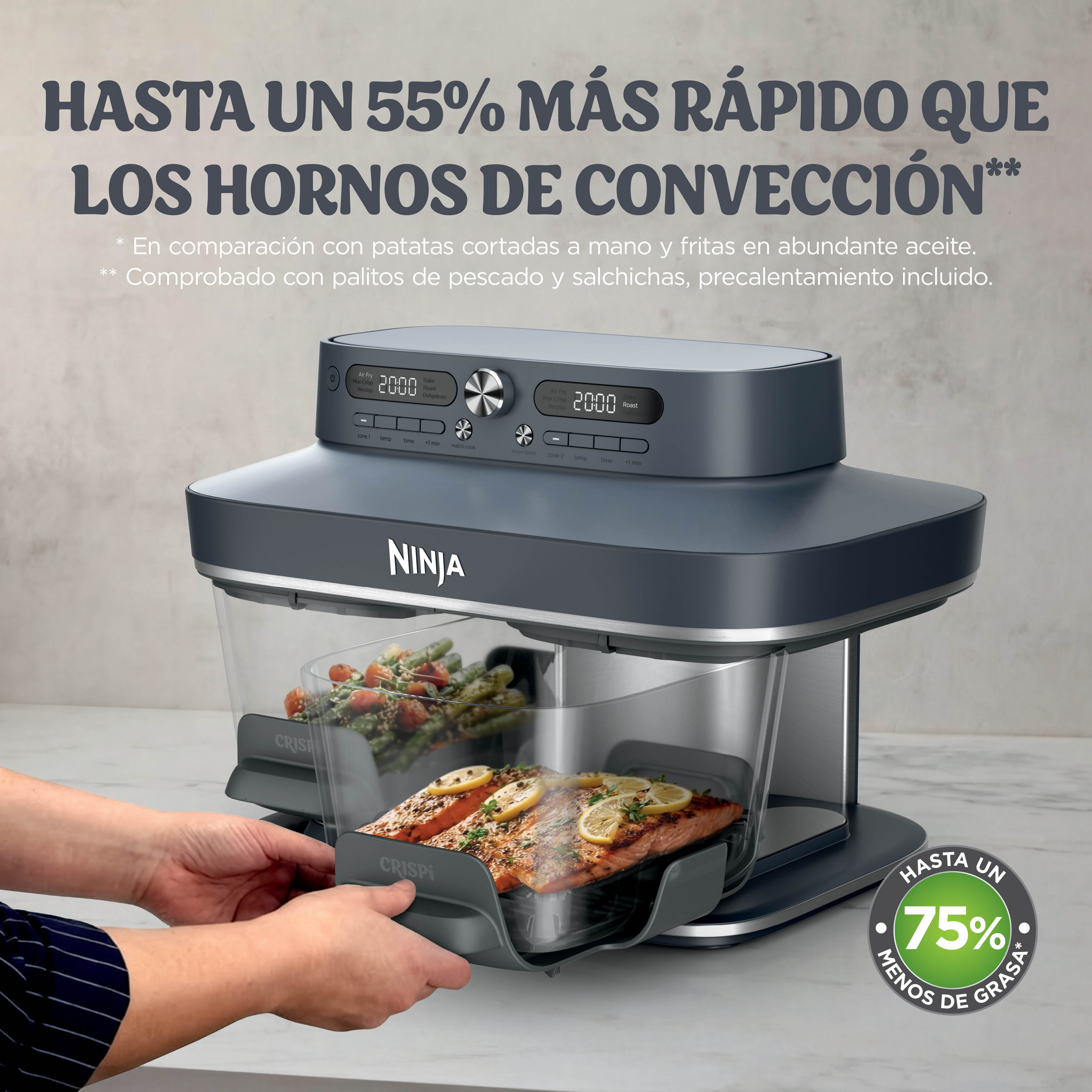 Freidora de aire - Ninja CRISPi DualZone, 2 recipientes de 3.8 l, 2860 W, 240 °C, Azul oscuro metalizado