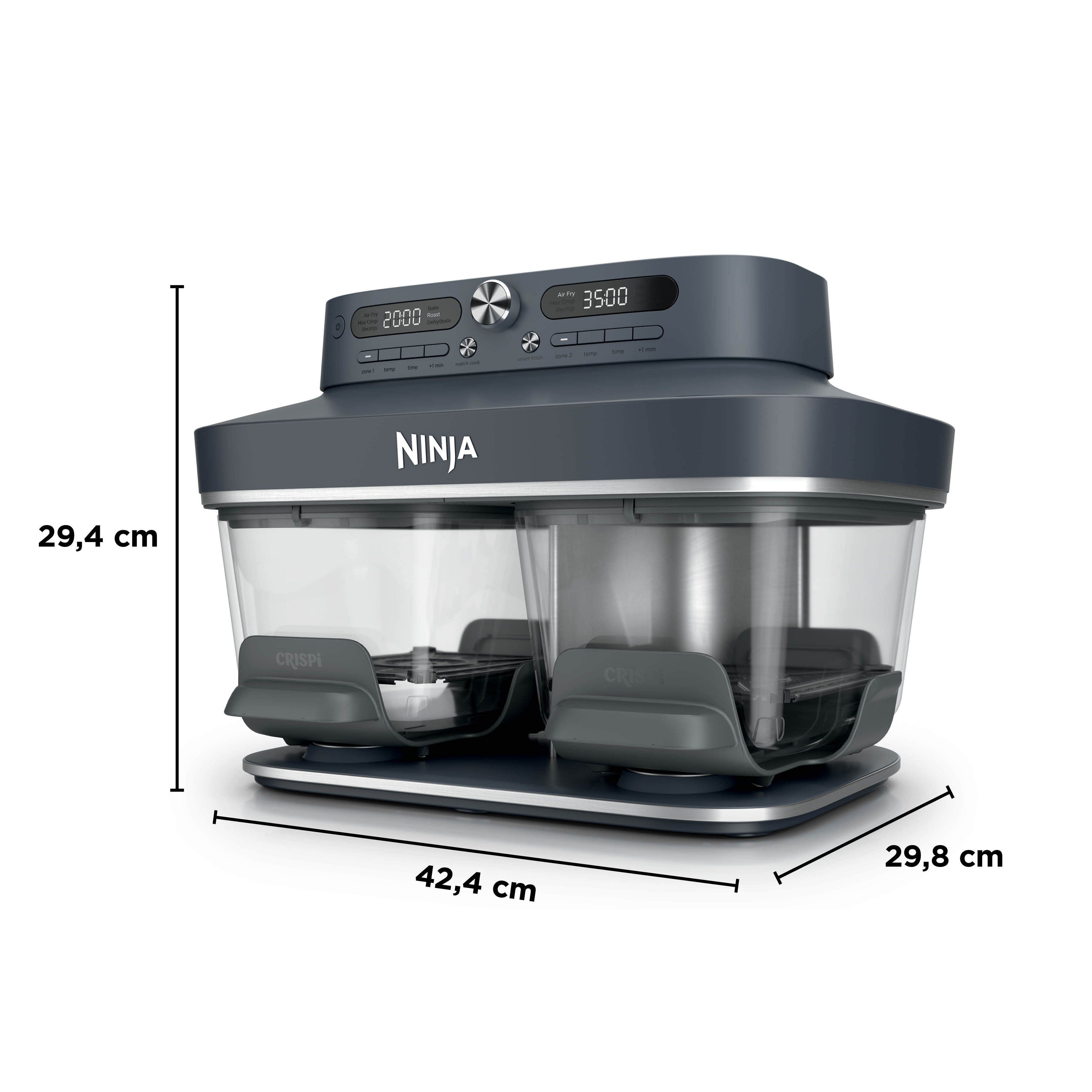 Freidora de aire - Ninja CRISPi DualZone, 2 recipientes de 3.8 l, 2860 W, 240 °C, Azul oscuro metalizado