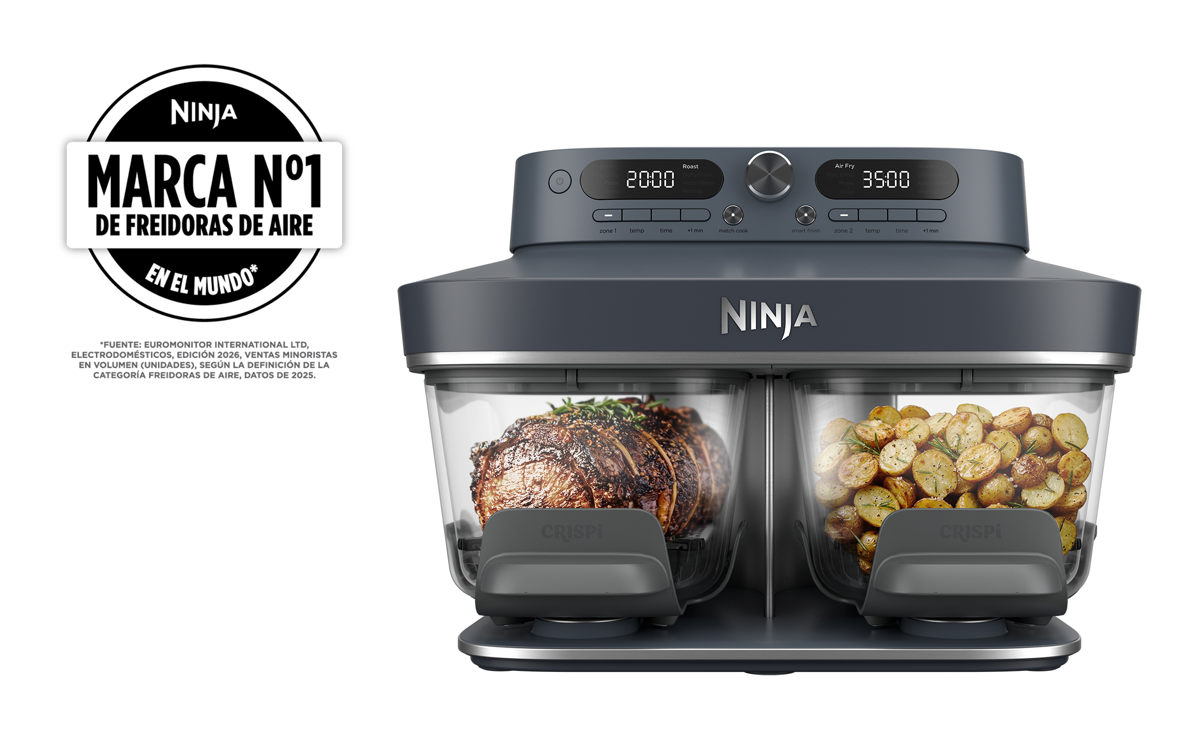 Freidora de aire - Ninja CRISPi DualZone, 2 recipientes de 3.8 l, 2860 W, 240 °C, Azul oscuro metalizado