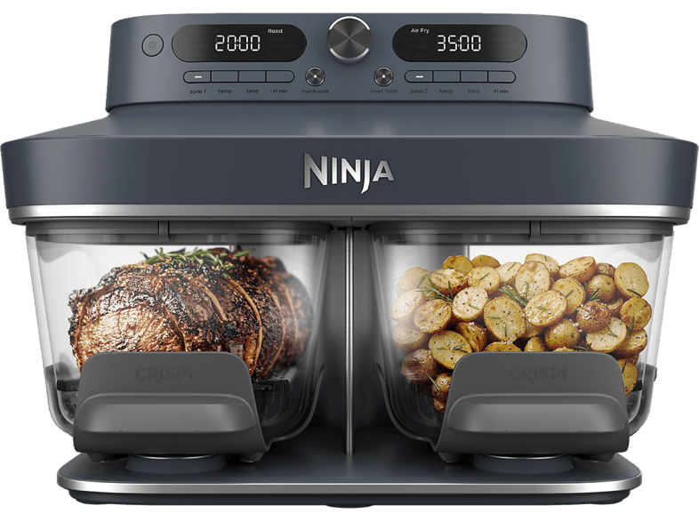 Freidora de aire - Ninja CRISPi DualZone, 2 recipientes 3.8 l, 2860 W, 240 °C, Azul oscuro metalizado