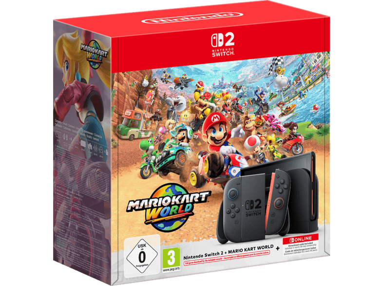 Consola - Nintendo Switch 2, Mario Kart World + 3Meses NSO, 256 GB, 7.9” Full HD HDR 120 Hz, Magnetic Joy-Con 2 con modo ratón, Negro