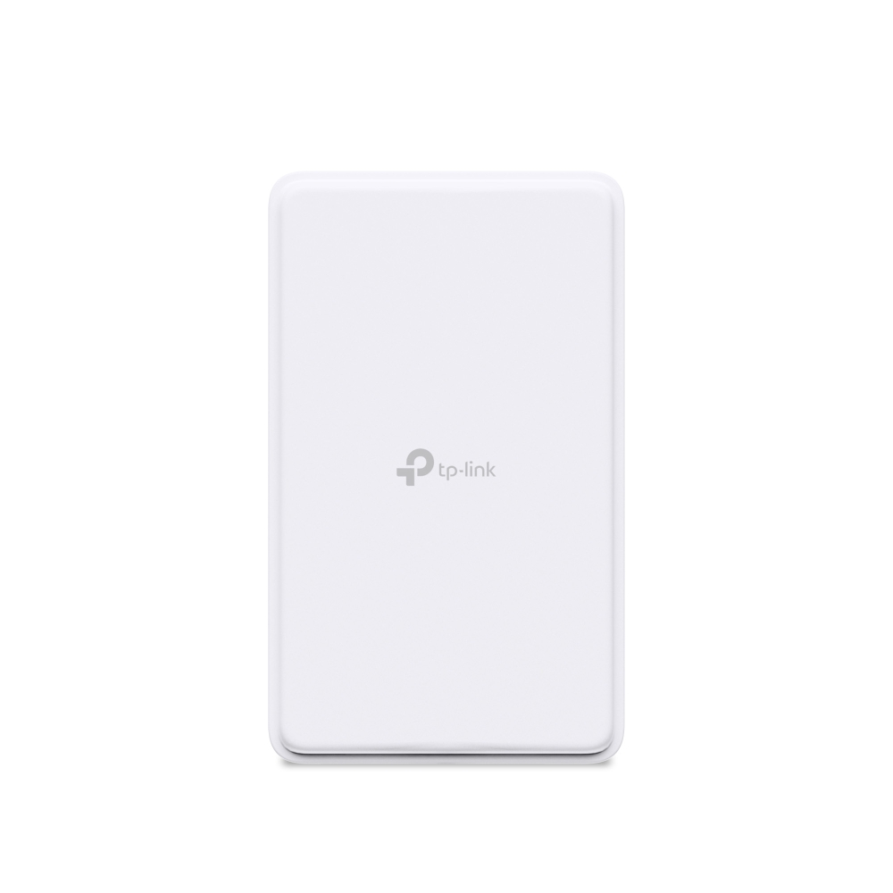 Biały router sieciowy TP-Link z zaokrąglonymi rogami na białym tle.