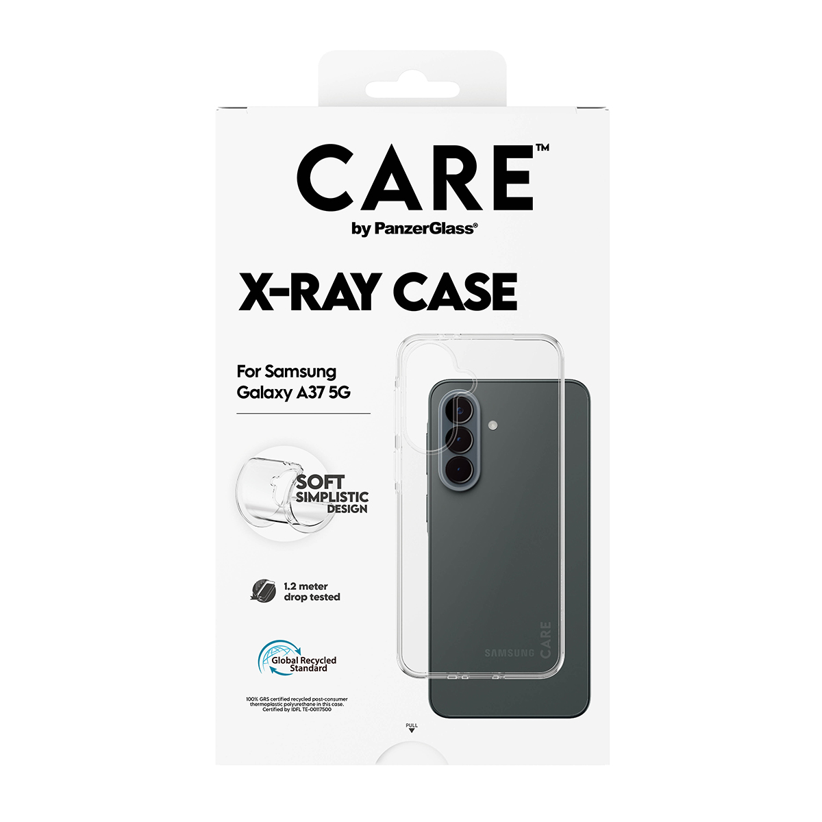 Verpackung der Care X-Ray Case Hülle für Samsung Galaxy A37 5G mit Produktbild und Texten.