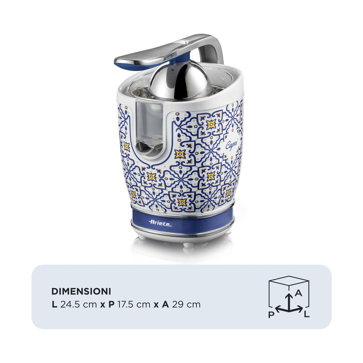SPREMIAGRUMI ARIETE SPREMIAGRUMI CAPRI, Potenza 85 W, Recipiente succo da 0,6 l, 2 velocità velocità, in Metal, MULTICOLORE