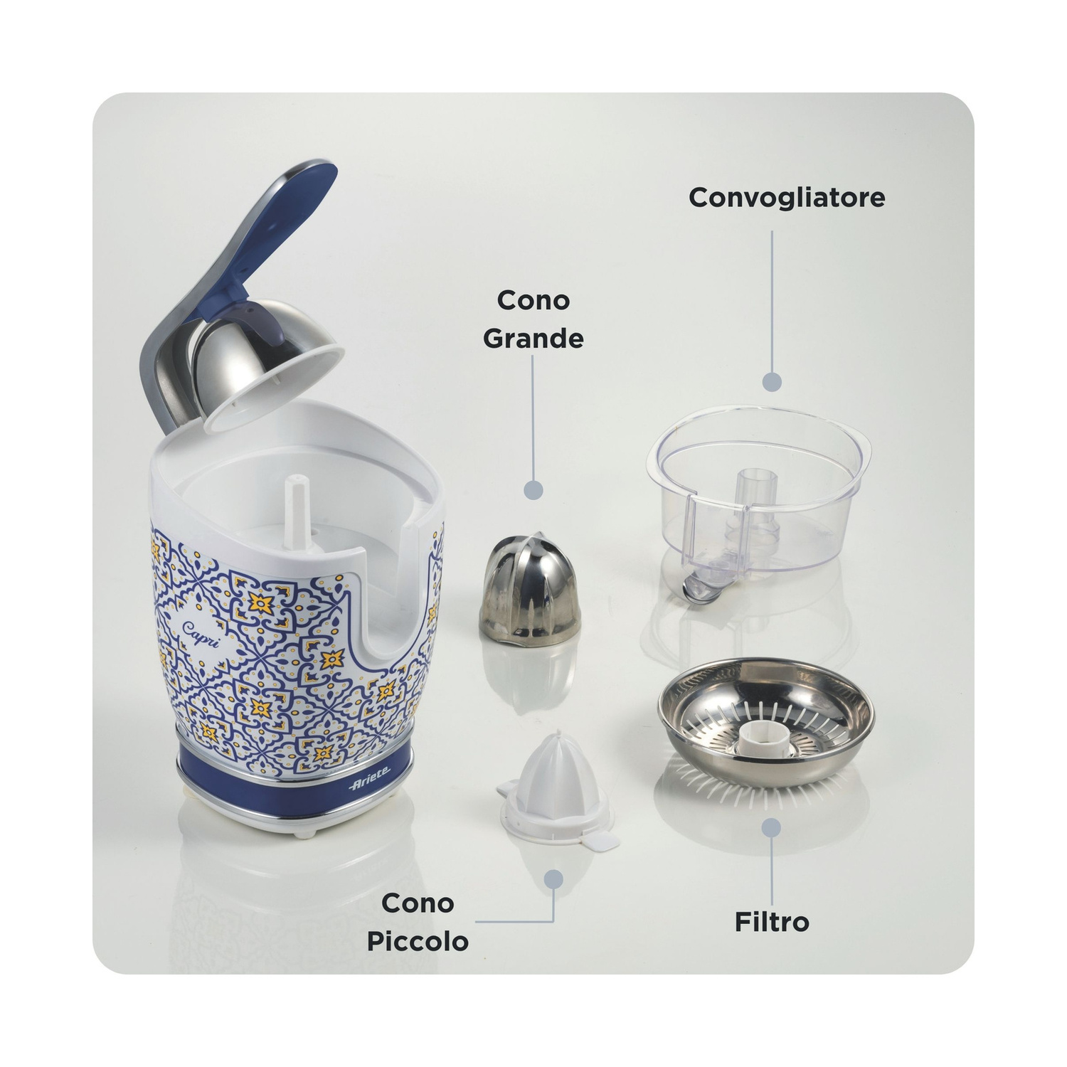 SPREMIAGRUMI ARIETE SPREMIAGRUMI CAPRI, Potenza 85 W, Recipiente succo da 0,6 l, 2 velocità velocità, in Metal, MULTICOLORE