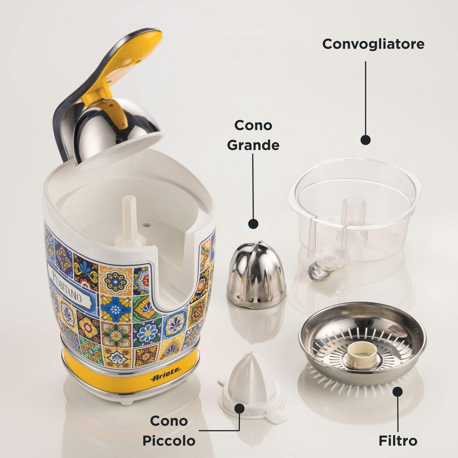 SPREMIAGRUMI ARIETE SPREMIAGRUMI POSITANO, Potenza 85 W, Recipiente succo da 0,6 l, 2 velocità velocità, in Metal, MULTICOLORE