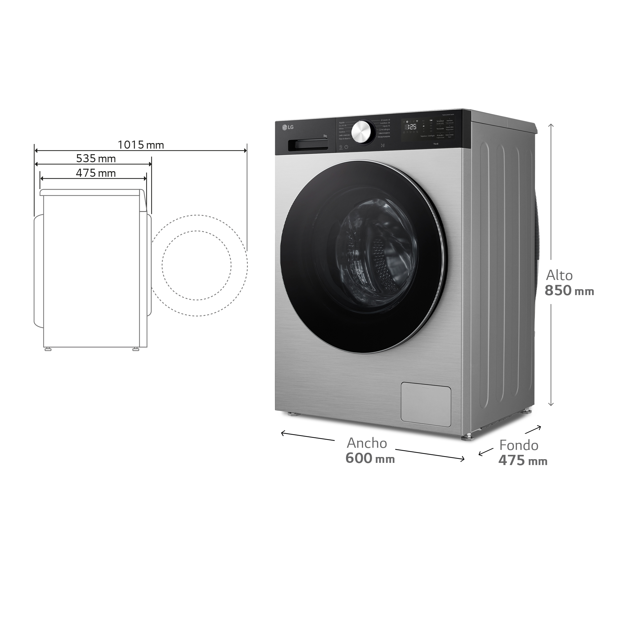 Lavadora carga frontal - LG F2X50S8TSC, 8 kg, 1200 rpm, 12 programas, Fondo reducido, Inox