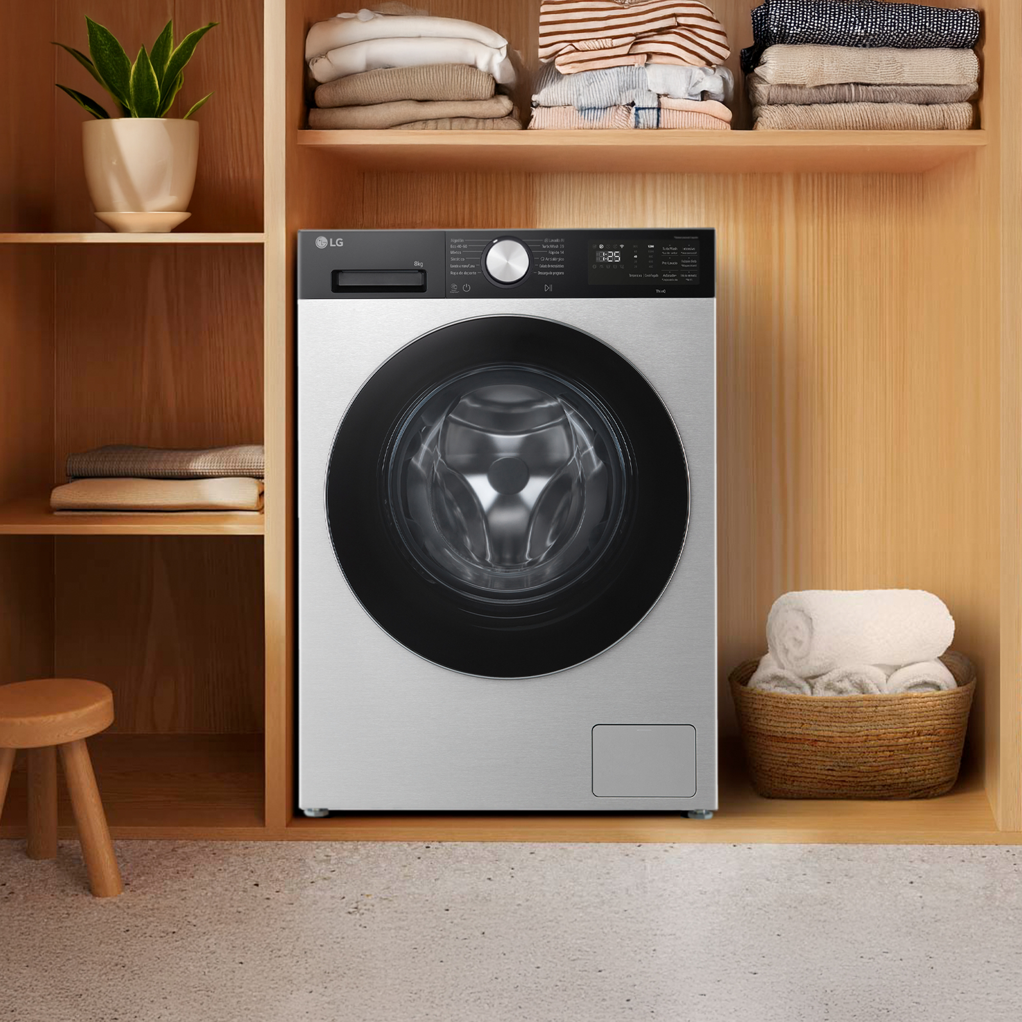 Lavadora carga frontal - LG F2X50S8TSC, 8 kg, 1200 rpm, 12 programas, Fondo reducido, Inox