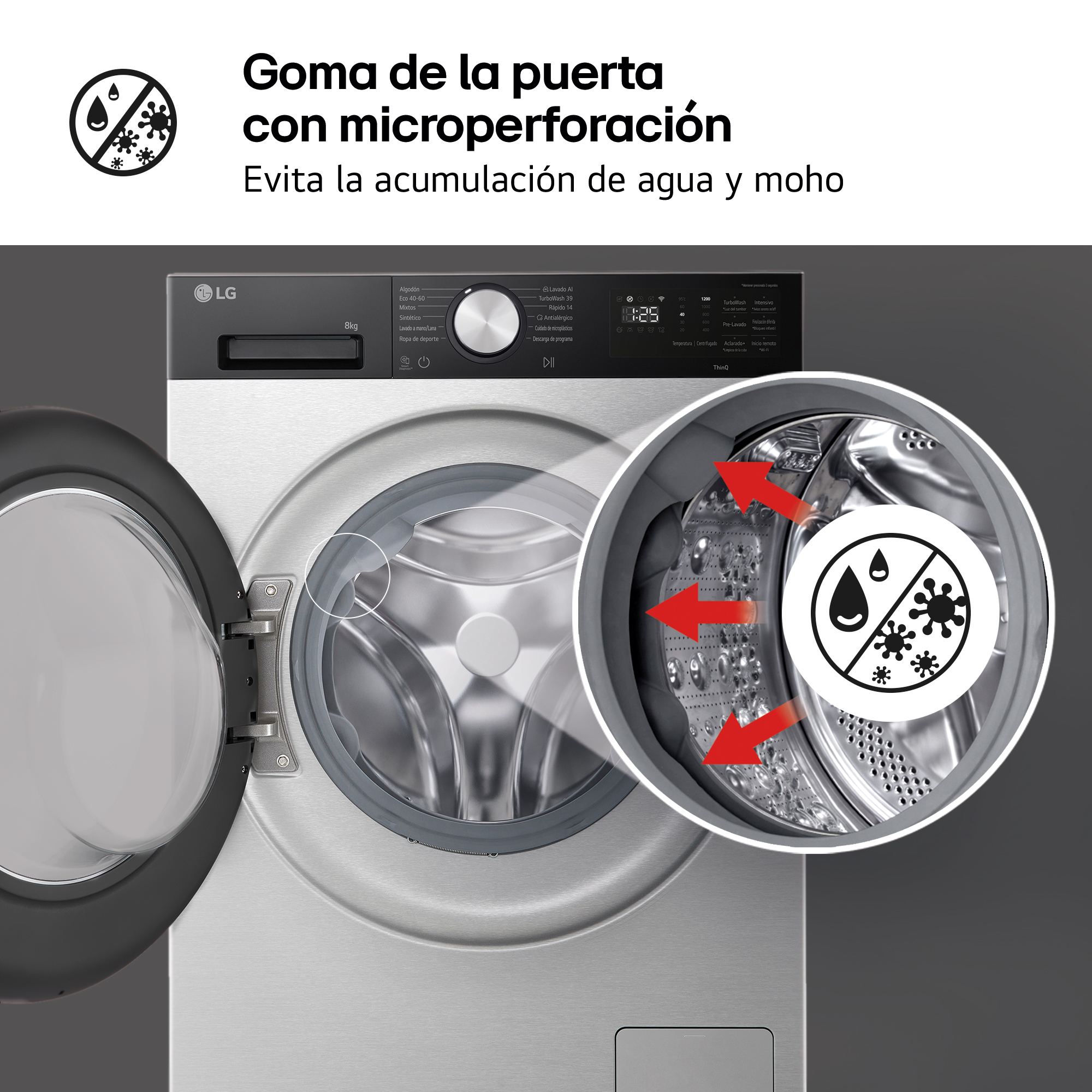 Lavadora carga frontal - LG F2X50S8TSC, 8 kg, 1200 rpm, 12 programas, Fondo reducido, Inox