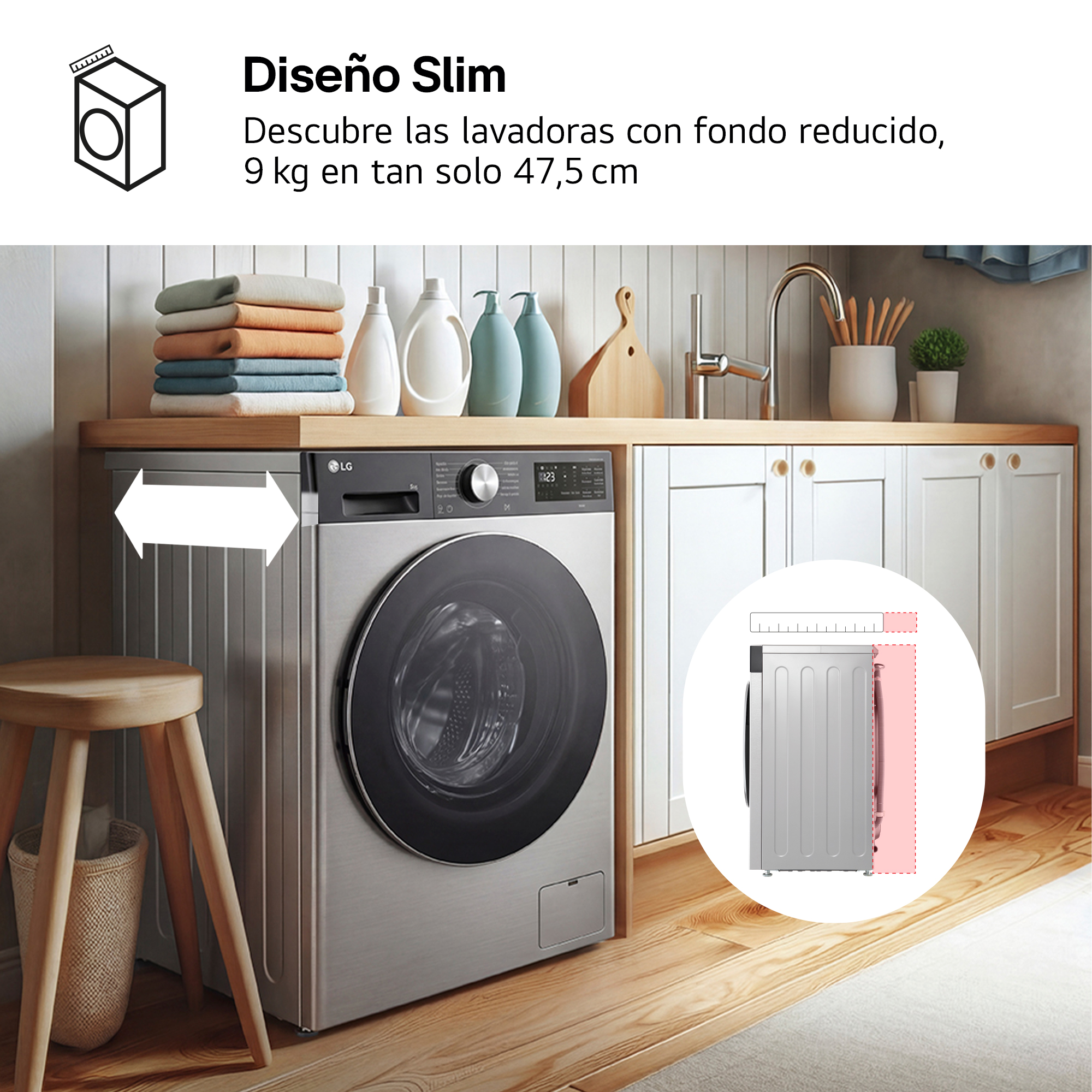 Lavadora carga frontal - LG F2X50S8TSC, 8 kg, 1200 rpm, 12 programas, Fondo reducido, Inox