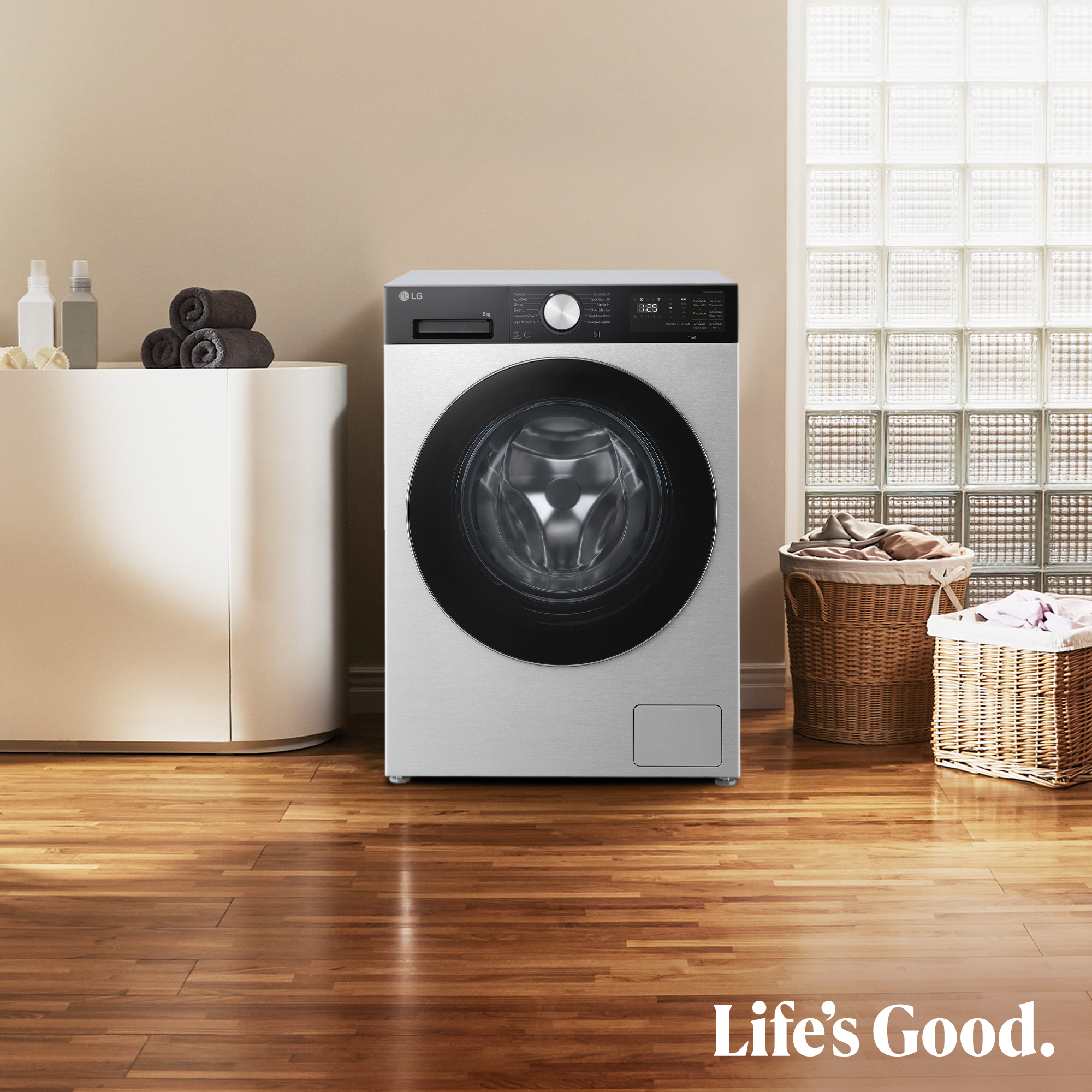 Lavadora carga frontal - LG F2X50S8TSC, 8 kg, 1200 rpm, 12 programas, Fondo reducido, Inox